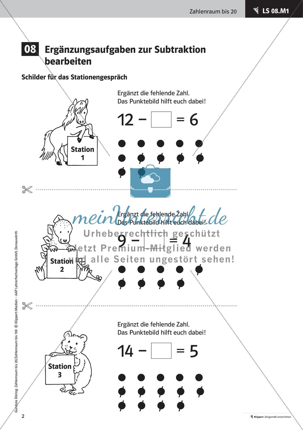 Ergänzungsaufgaben zur Subtraktion Preview 4