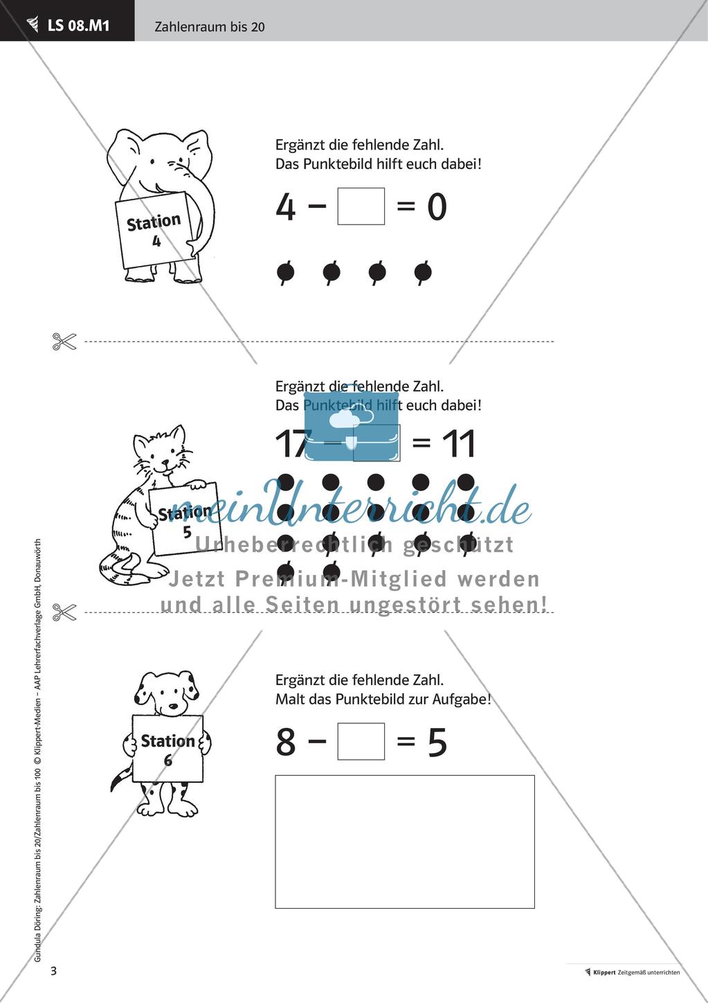 Ergänzungsaufgaben zur Subtraktion Preview 5
