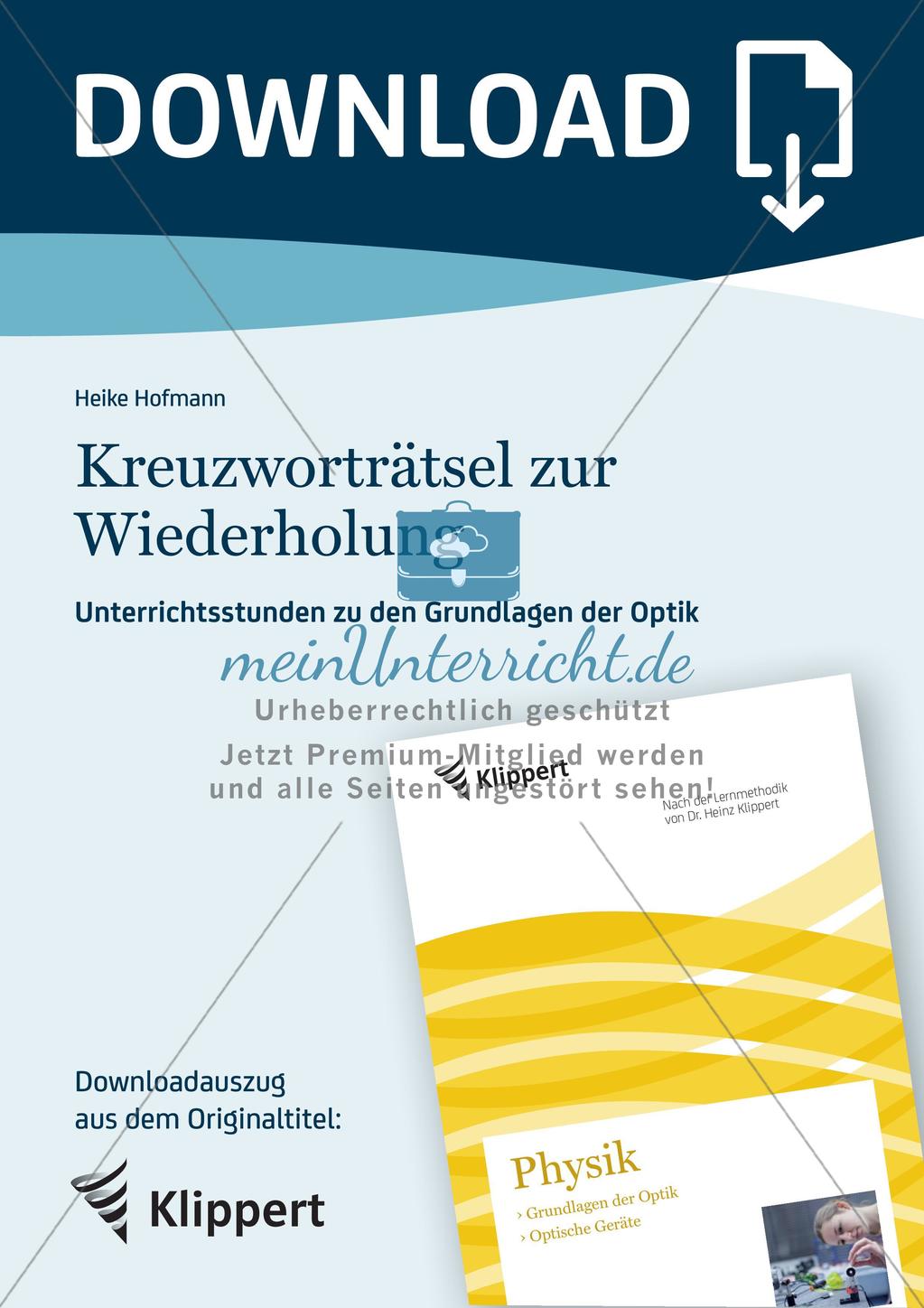 Optik: Kreuzworträtsel zur Wiederholung Preview 1