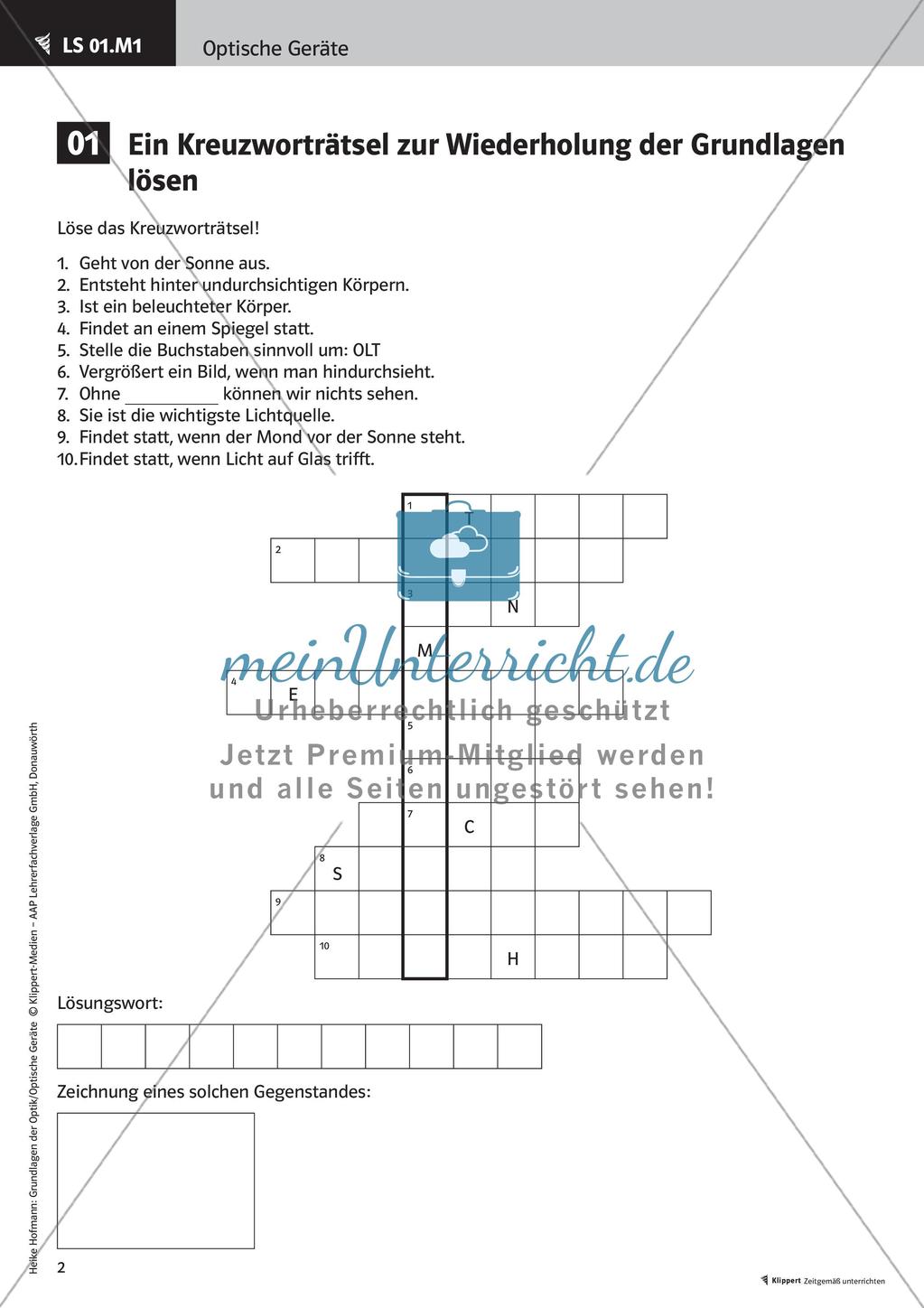 Optik: Kreuzworträtsel zur Wiederholung Preview 4