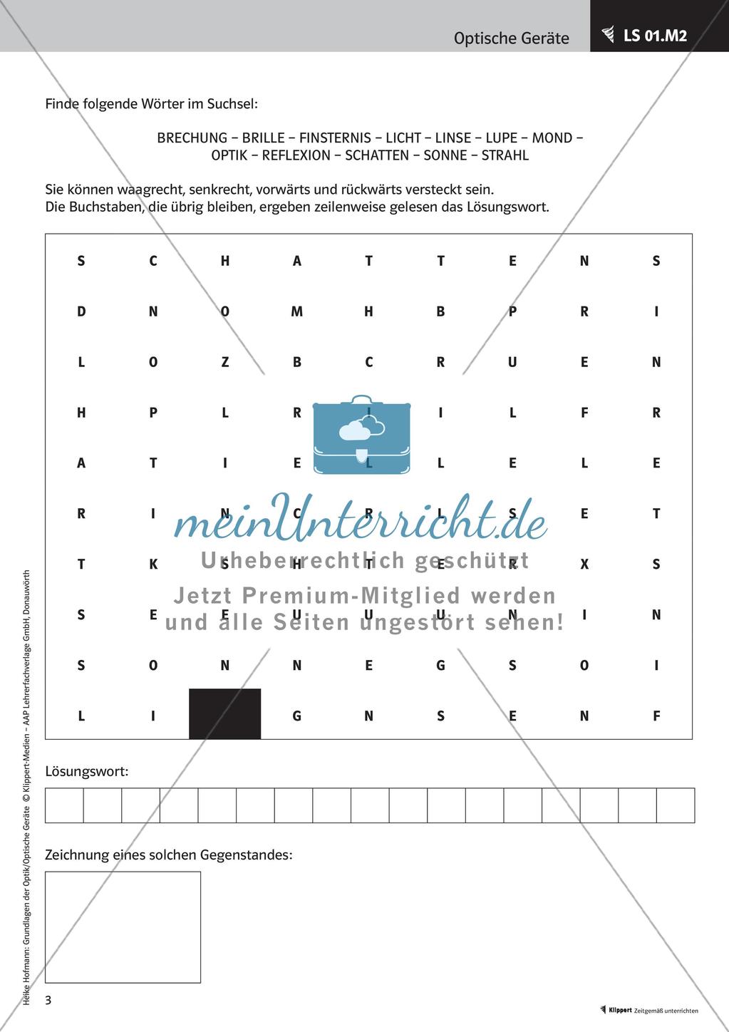 Optik: Kreuzworträtsel zur Wiederholung Preview 5