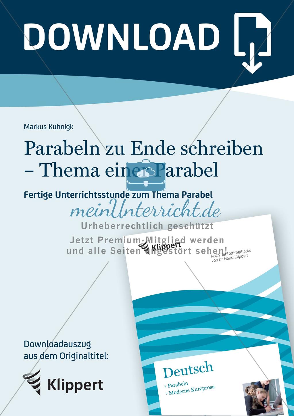 Parabeln zu Ende schreiben - Thema einer Parabel Preview 1