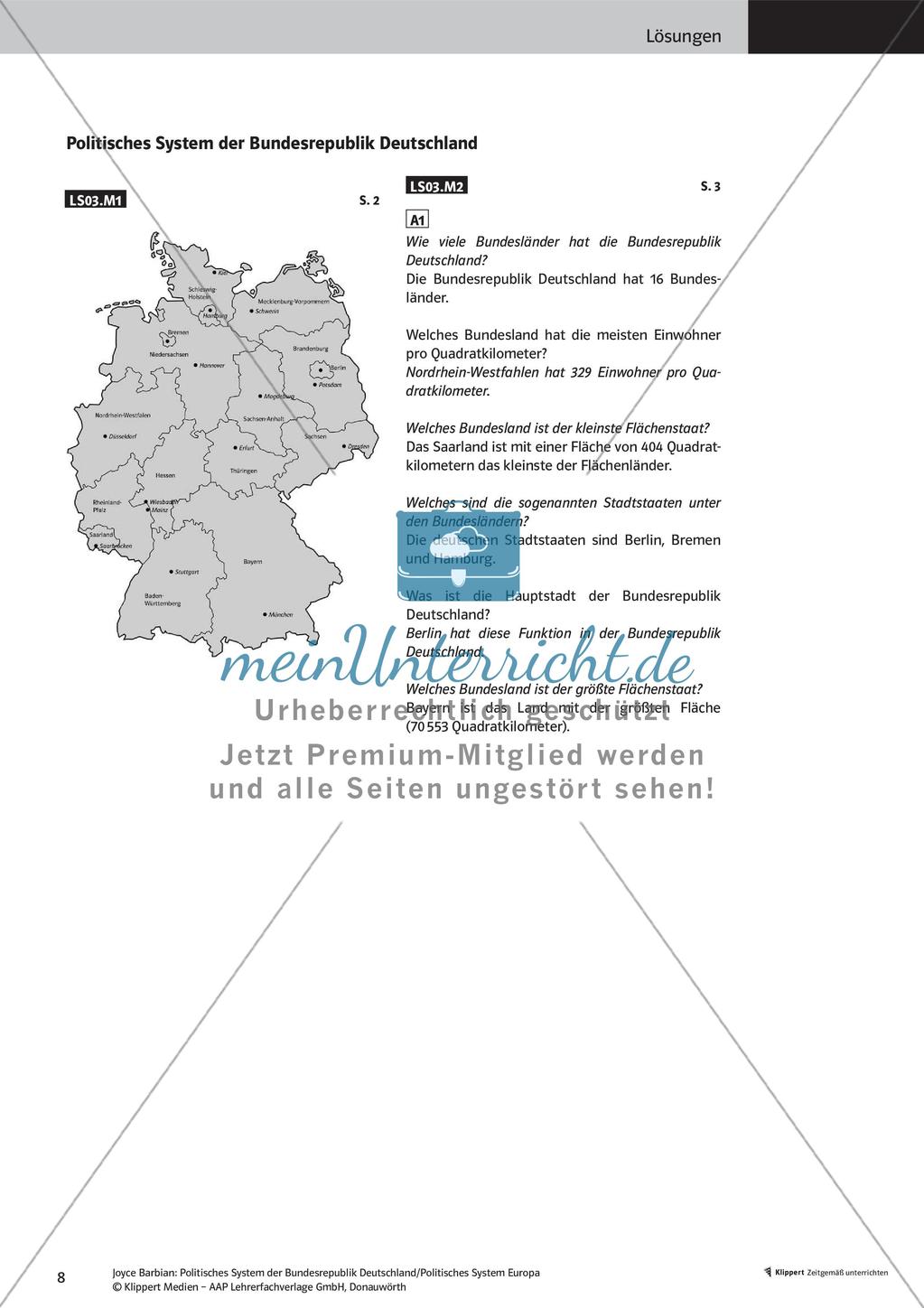Unterrichtsstunden zum politischen System der BRD: Staatsaufbau Deutschlands Preview 10