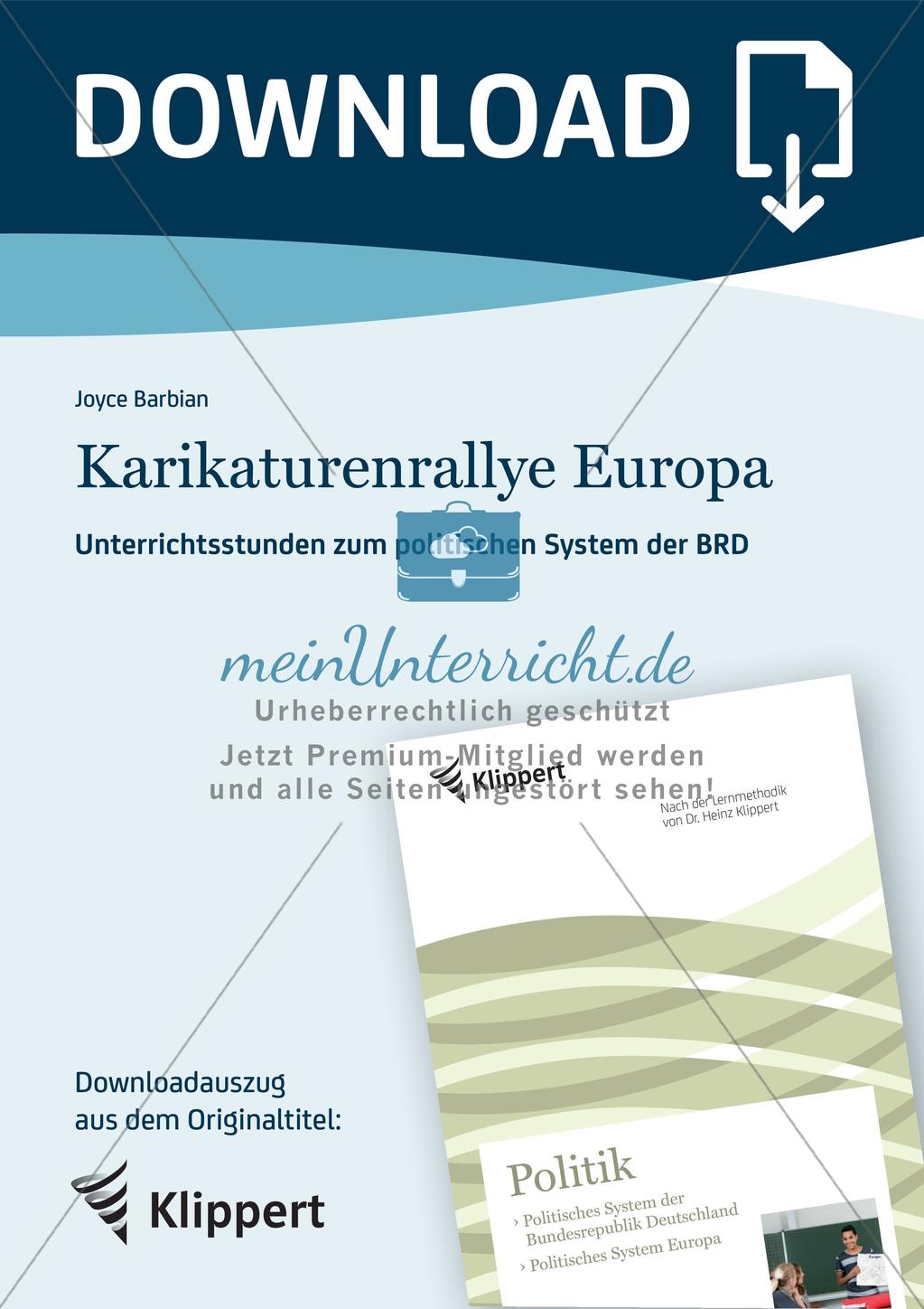 Unterrichtsstunden zum politischen System der BRD: Karikaturenrallye Europa Preview 1