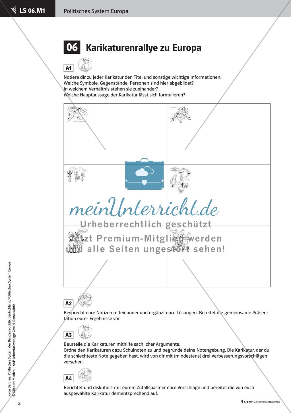 Unterrichtsstunden zum politischen System der BRD: Karikaturenrallye Europa Preview 4