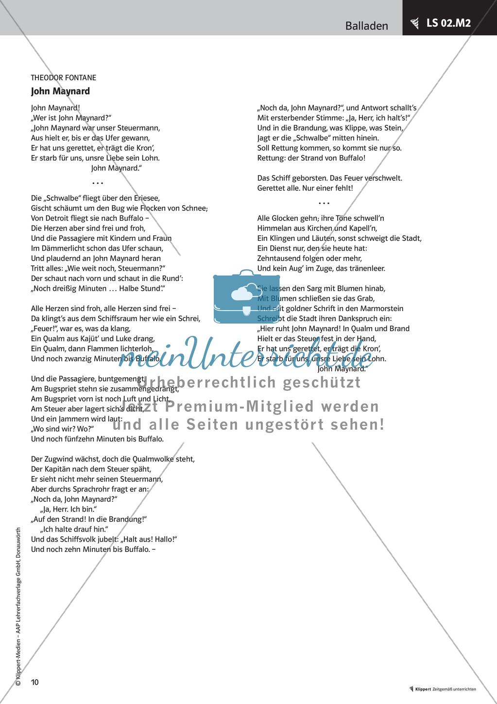John Maynard - Theodor Fontane; Lernspirale; Begriff des „Helden“ reflektieren; Inhalt und Hintergrund einer Ballade rekonstruieren; Rollenspiel Preview 12