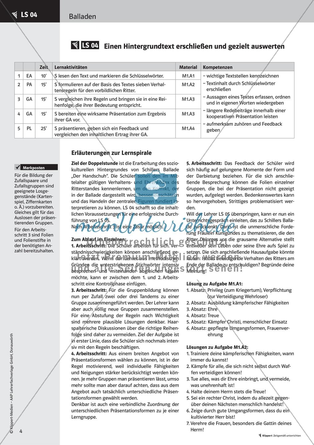 Der Handschuh - Friedrich Schiller; Lernspirale; produktive Gestaltung von Leseerwartung; Rollenspiel Preview 6