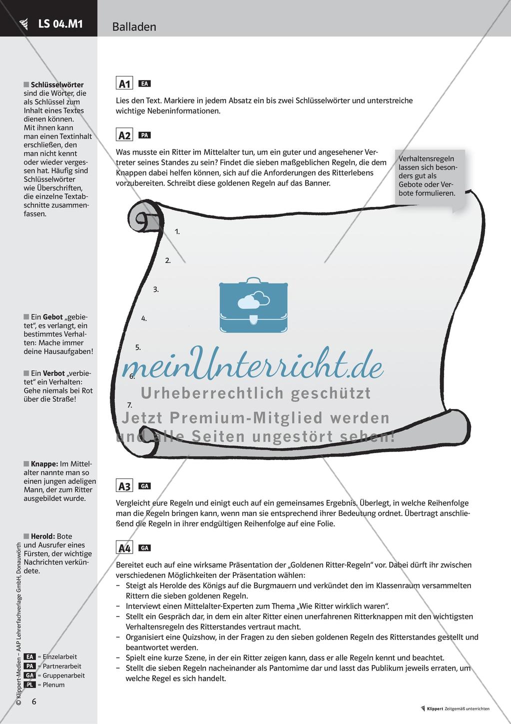 Der Handschuh - Friedrich Schiller; Lernspirale; produktive Gestaltung von Leseerwartung; Rollenspiel Preview 8