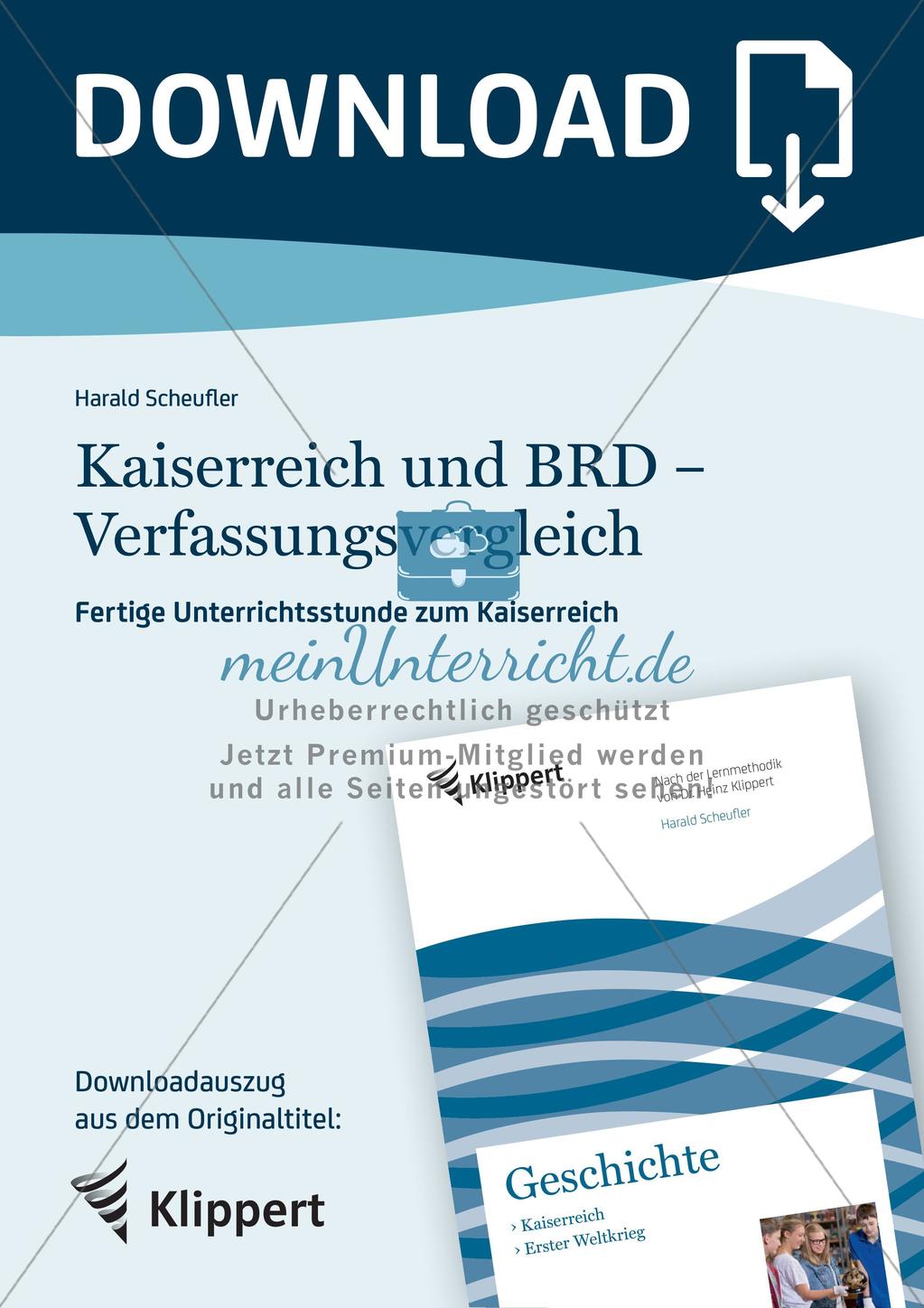 Fertige Unterrichtsstunde zum Kaiserreich: Kaiserreich und BRD - Verfassungsvergleich Preview 1