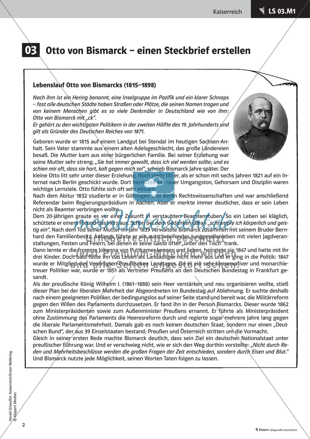 Fertige Unterrichtsstunde zum Kaiserreich: Otto von Bismarck Preview 4