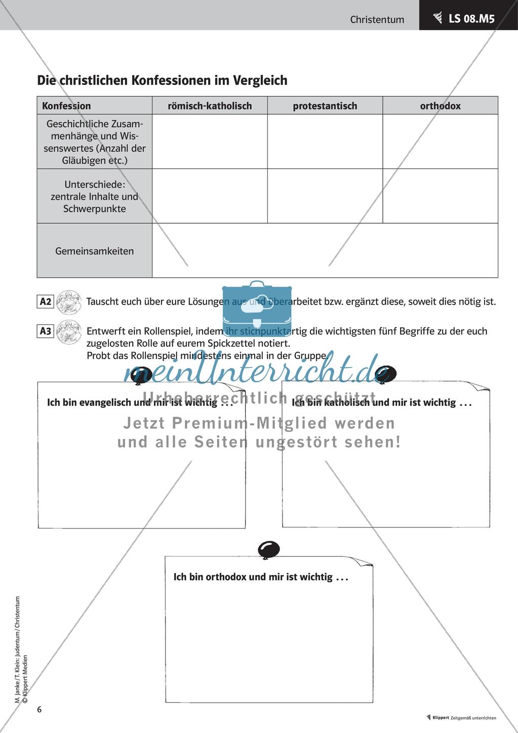 Fertige Unterrichtsstunden zum Christentum: Verschiedene Konfessionen vergleichen Preview 8