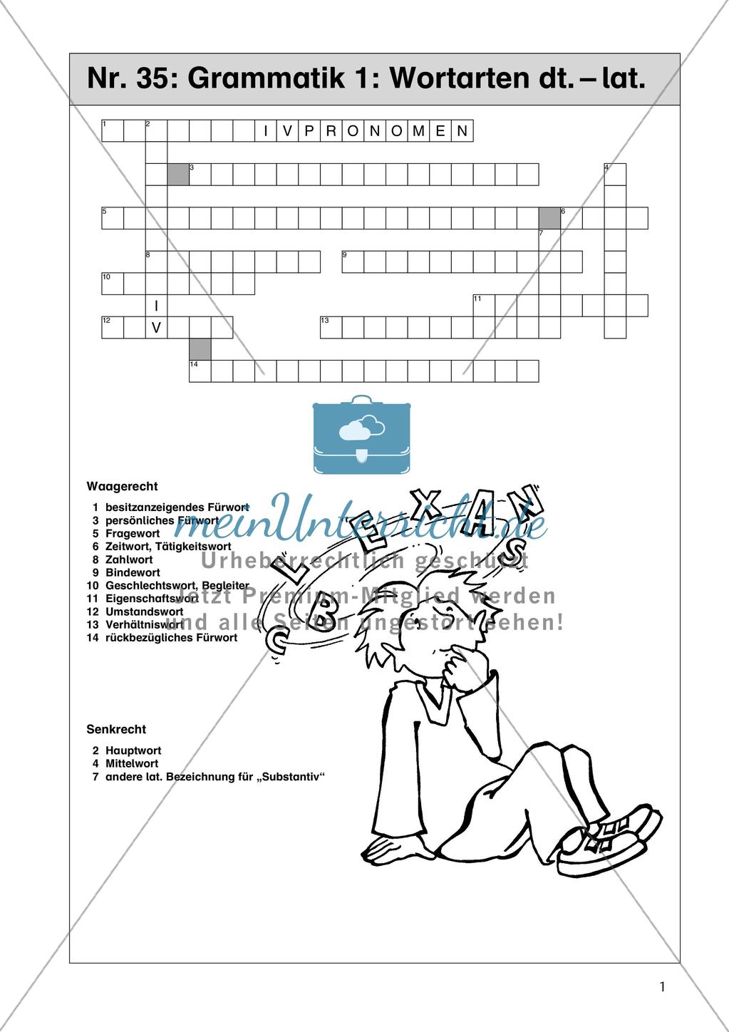 Kreuzworträtsel zu grammatischen Fachbegriffen Preview 3