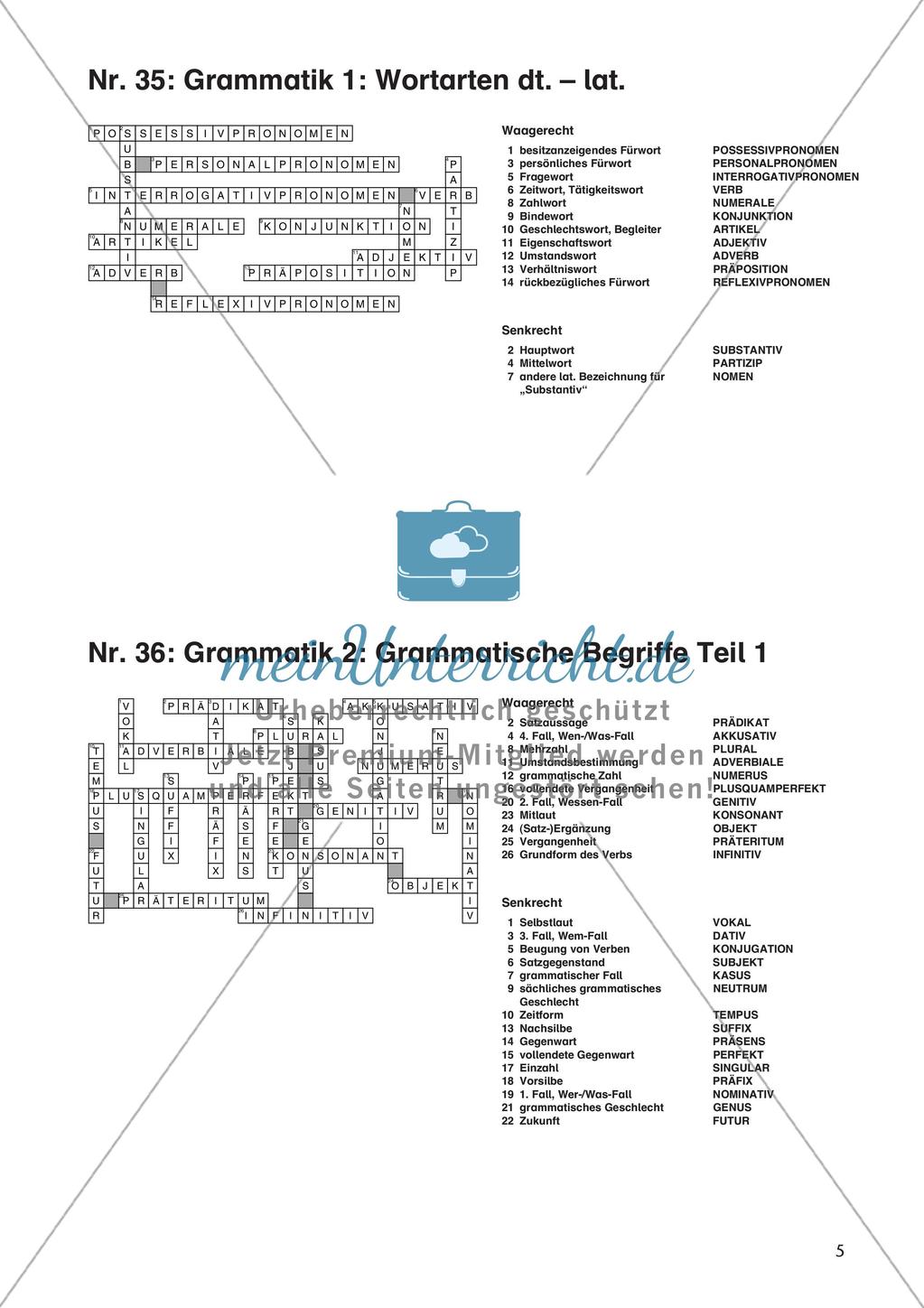 Kreuzworträtsel zu grammatischen Fachbegriffen Preview 7