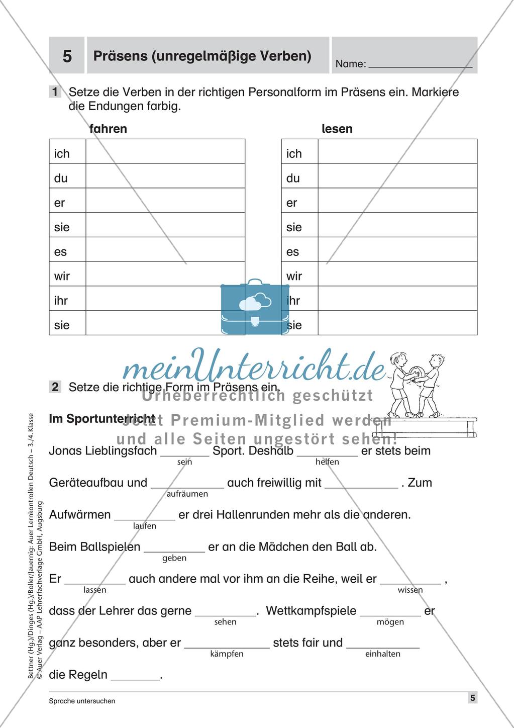 Lernkontrollen: Wortschatz und Tempus Preview 7