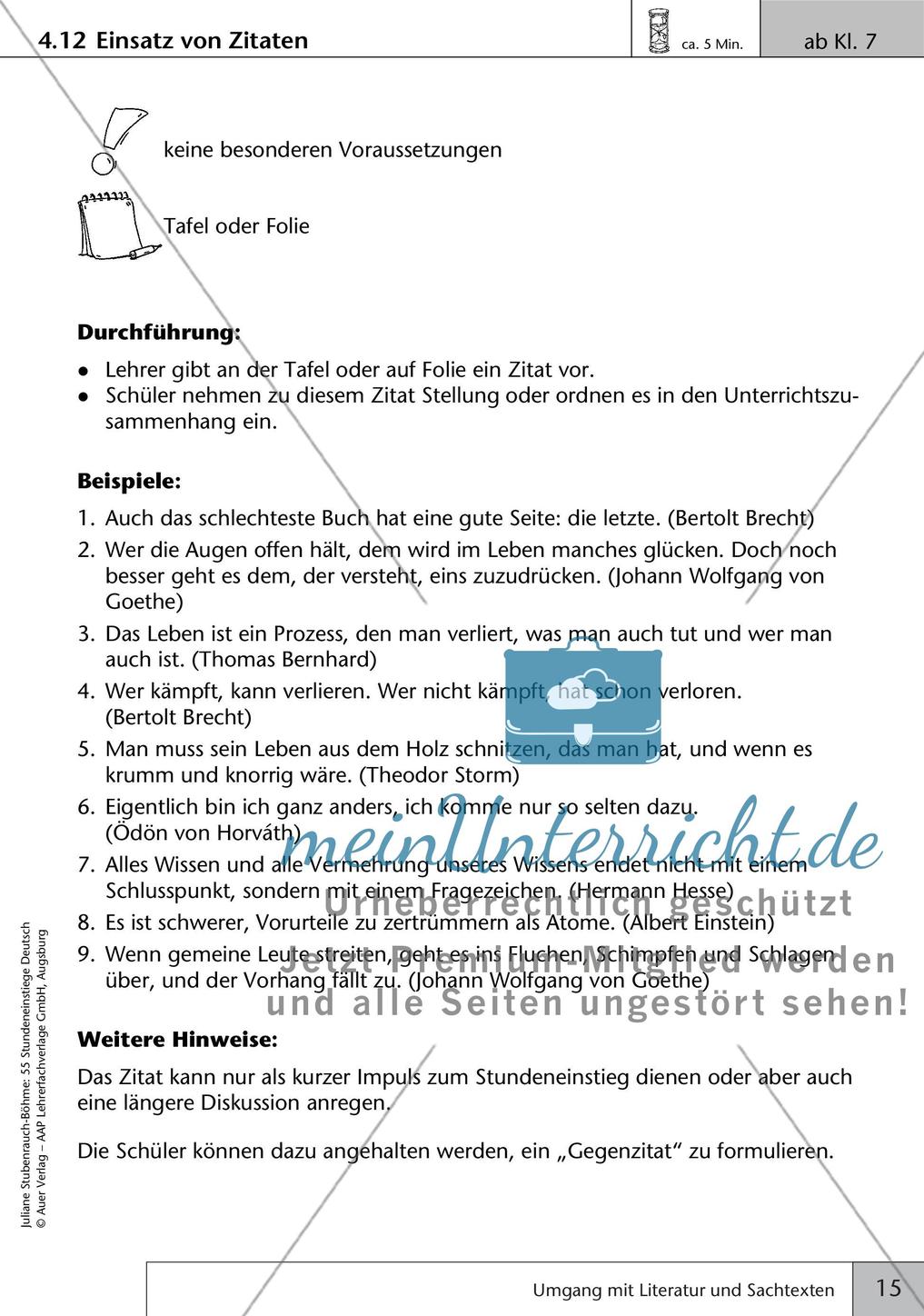 Unterrichtseinstiege: Umgang mit Literatur und Sachtexten Preview 17
