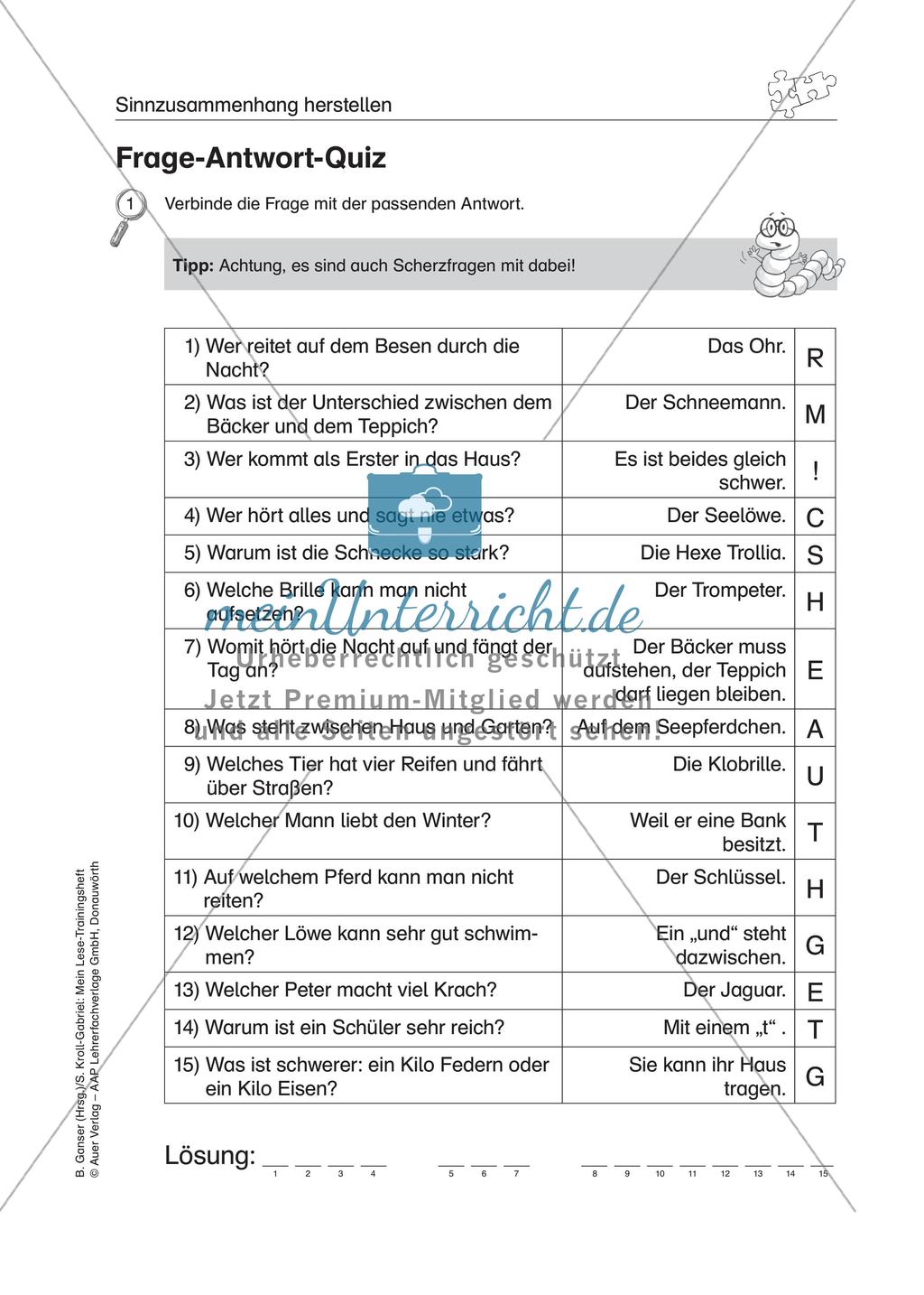 Übungen zur Sinnentnahme bei LRS Preview 15
