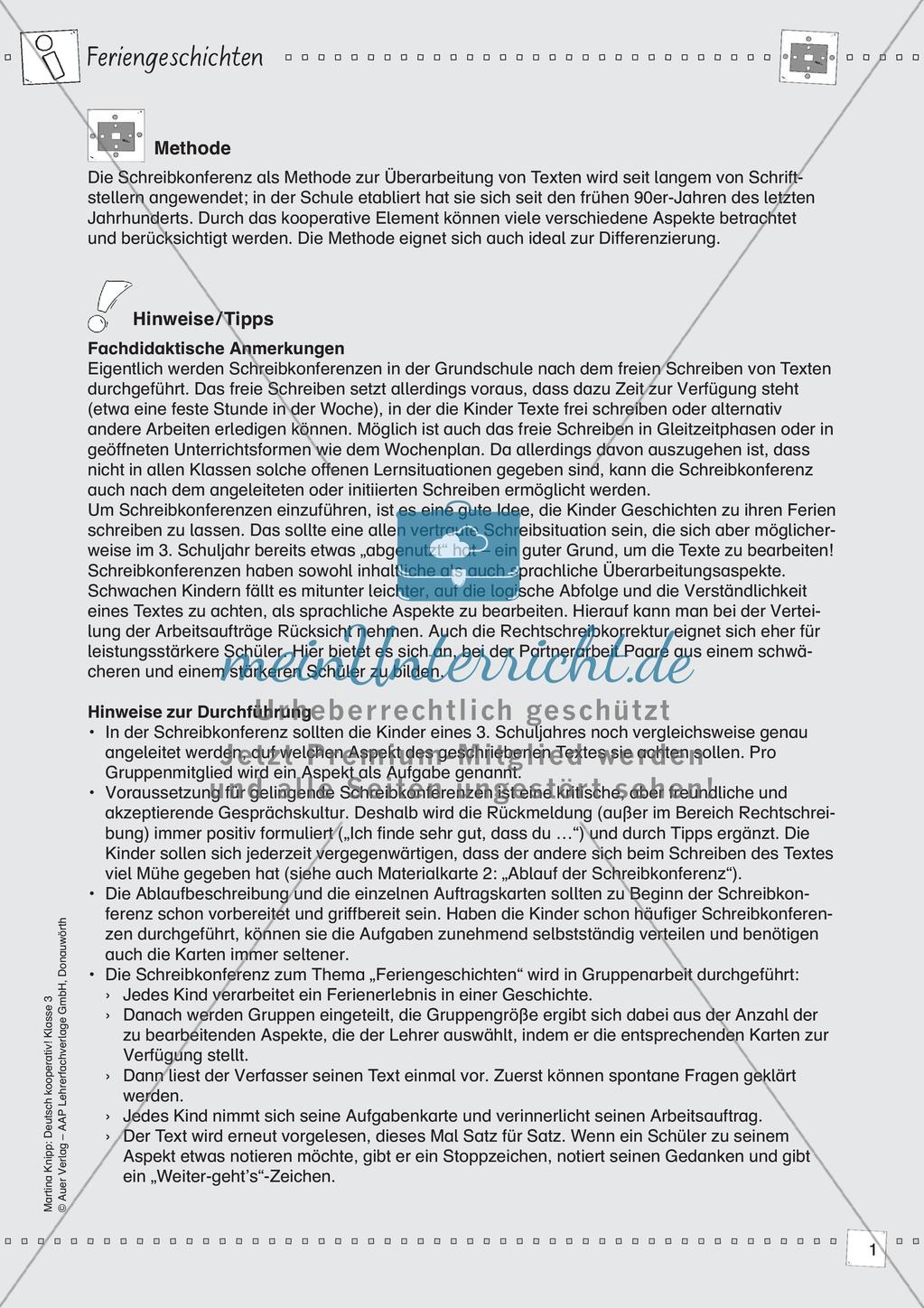 Kooperative Lernmethoden: Feriengeschichten Preview 3
