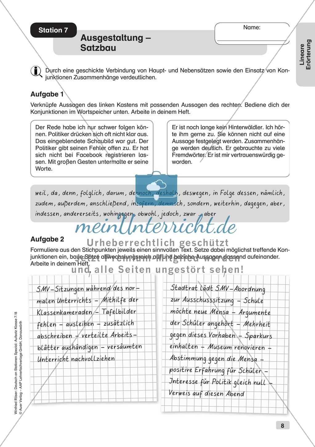 Stationenarbeit Aufsätze: Lineare Erörterung Preview 10