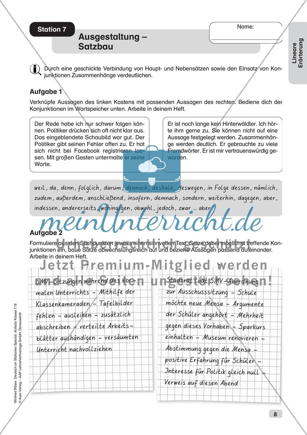 Stationenarbeit Aufsätze: Lineare Erörterung Preview 10