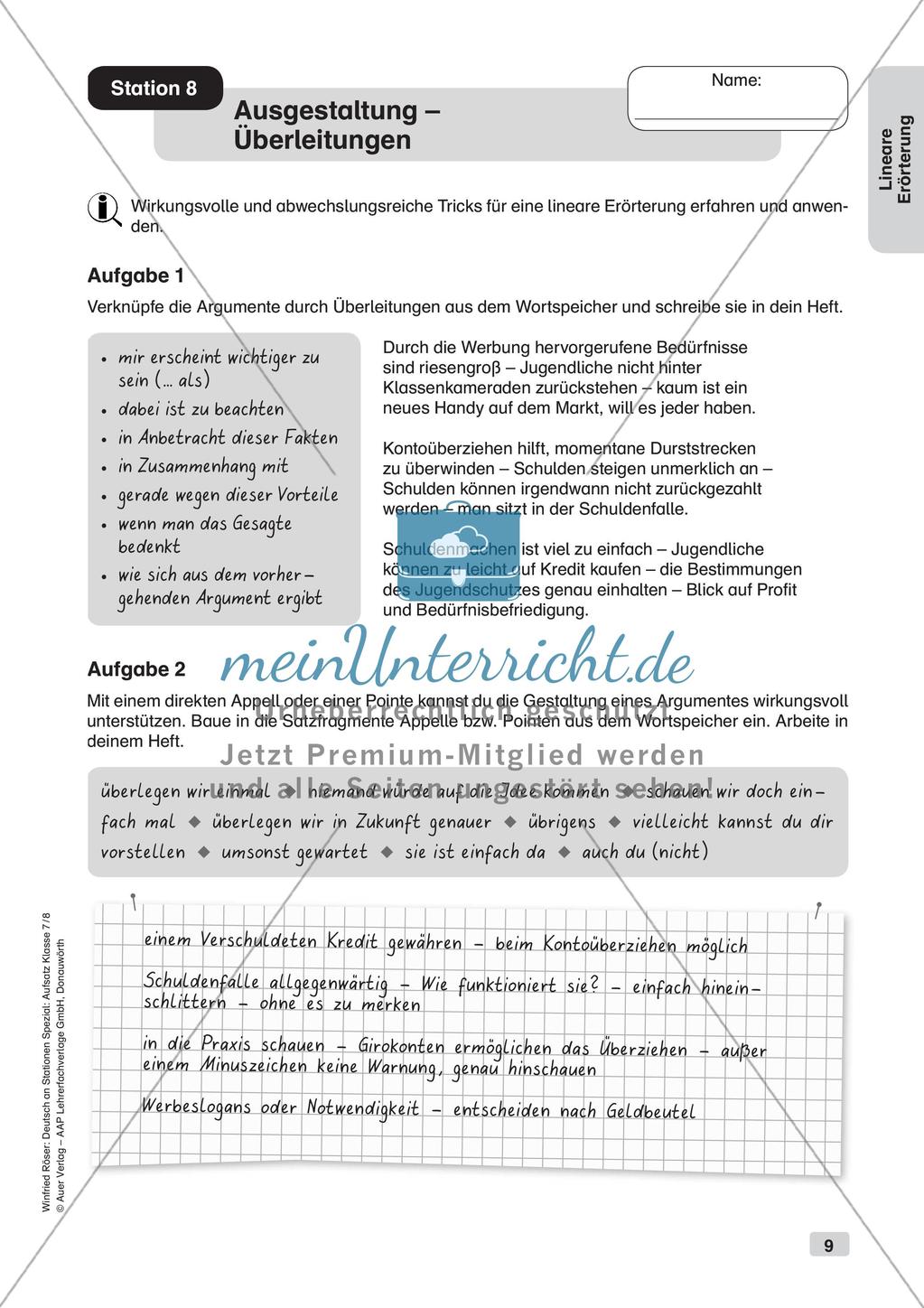 Stationenarbeit Aufsätze: Lineare Erörterung Preview 11