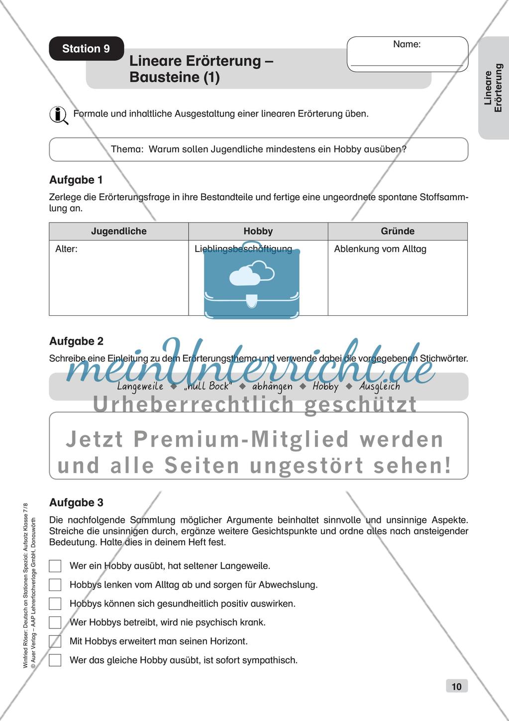 Stationenarbeit Aufsätze: Lineare Erörterung Preview 12