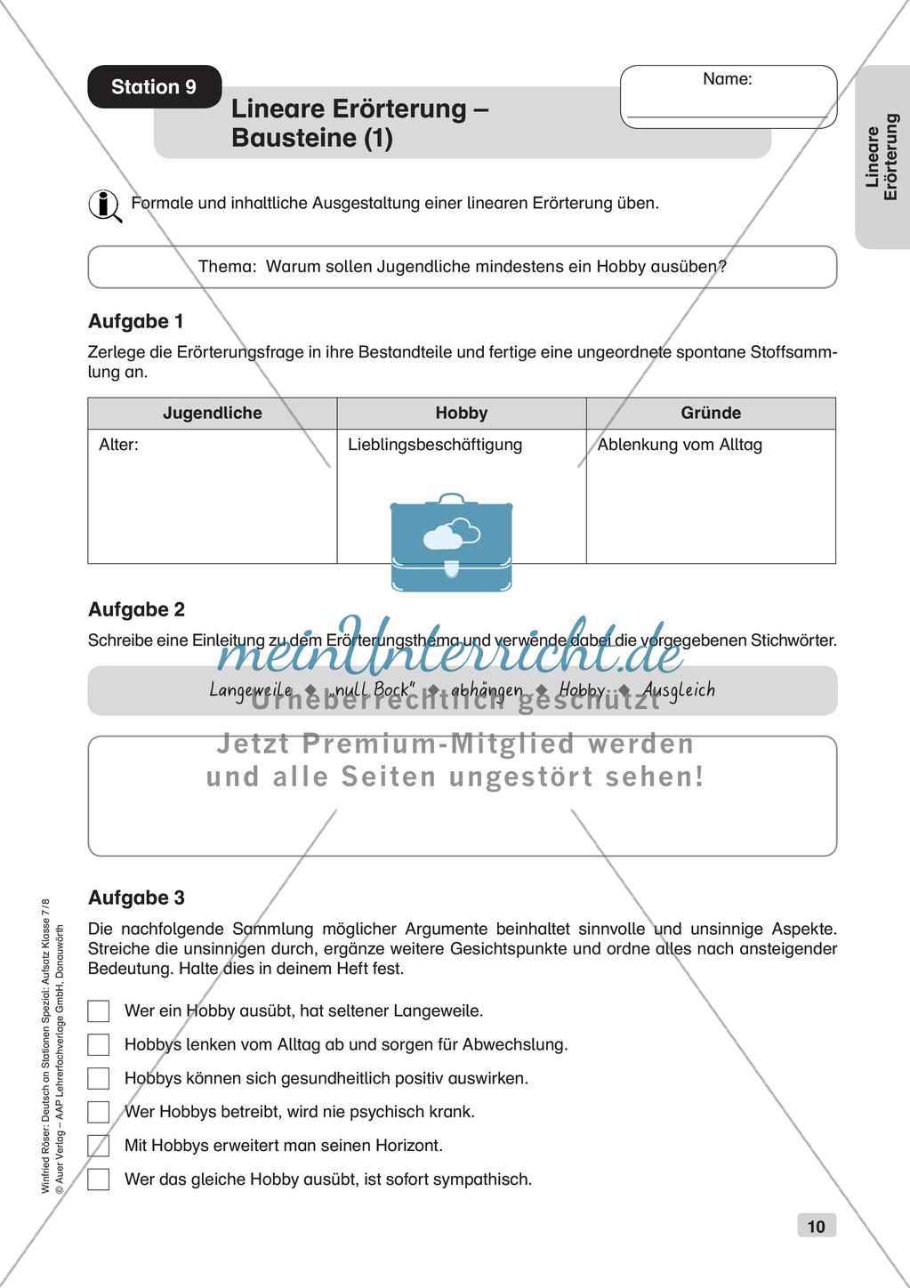 Stationenarbeit Aufsätze: Lineare Erörterung Preview 12