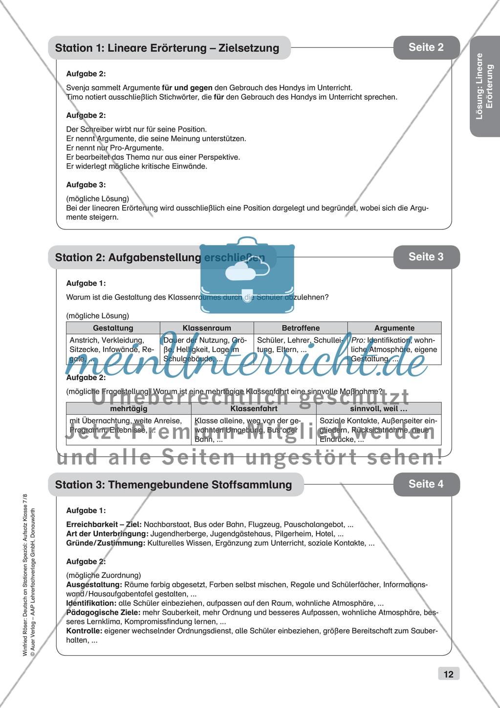 Stationenarbeit Aufsätze: Lineare Erörterung Preview 14
