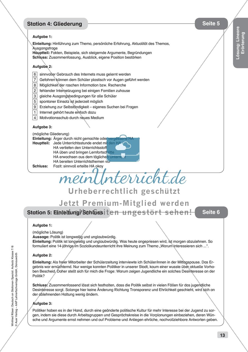 Stationenarbeit Aufsätze: Lineare Erörterung Preview 15