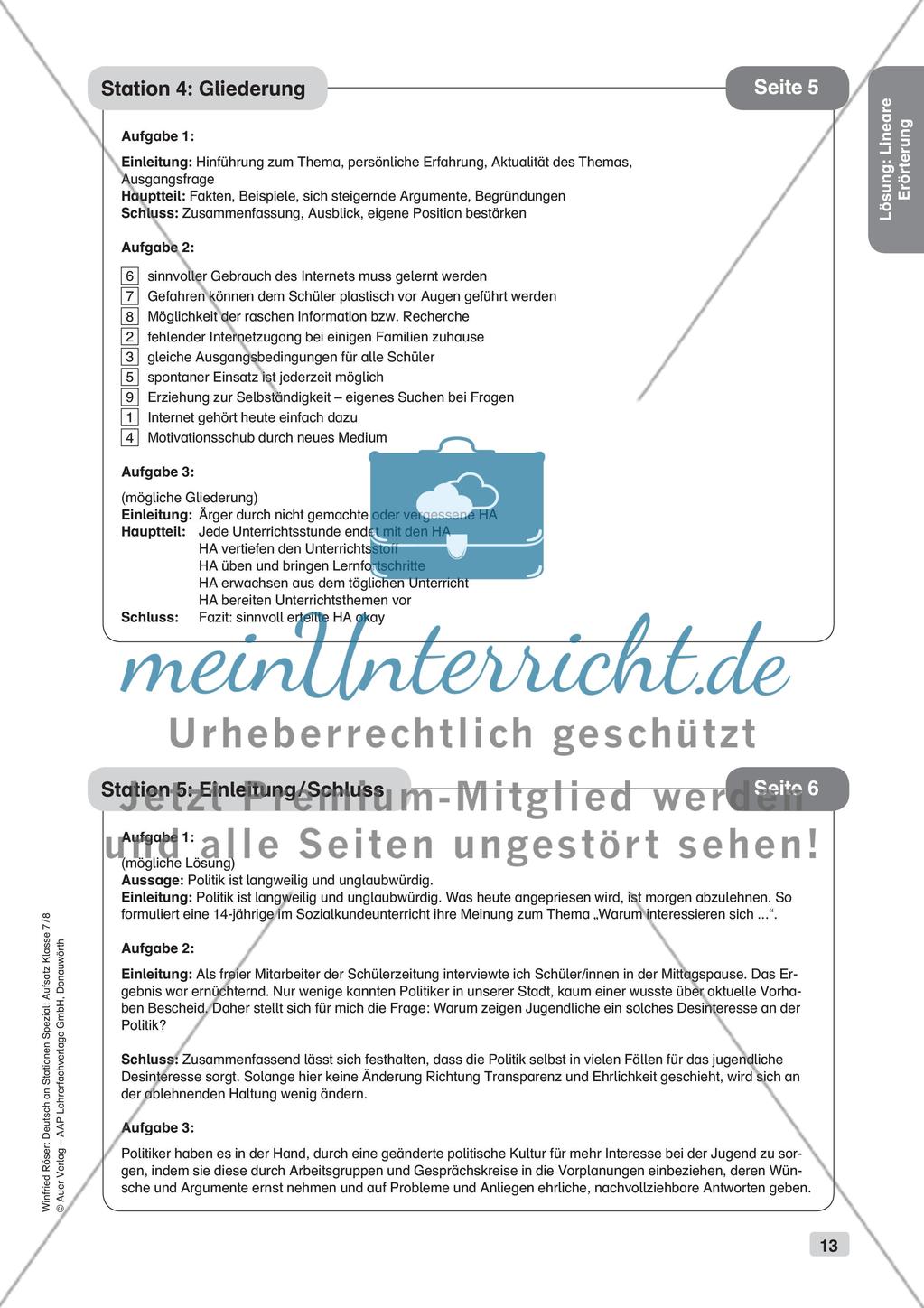 Stationenarbeit Aufsätze: Lineare Erörterung Preview 15
