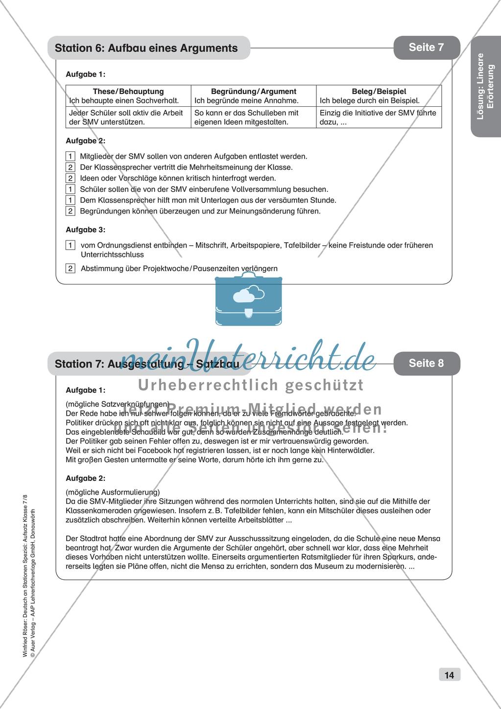 Stationenarbeit Aufsätze: Lineare Erörterung Preview 16
