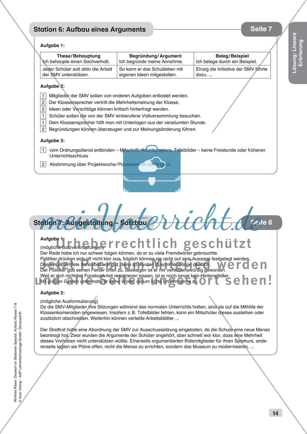 Stationenarbeit Aufsätze: Lineare Erörterung Preview 16