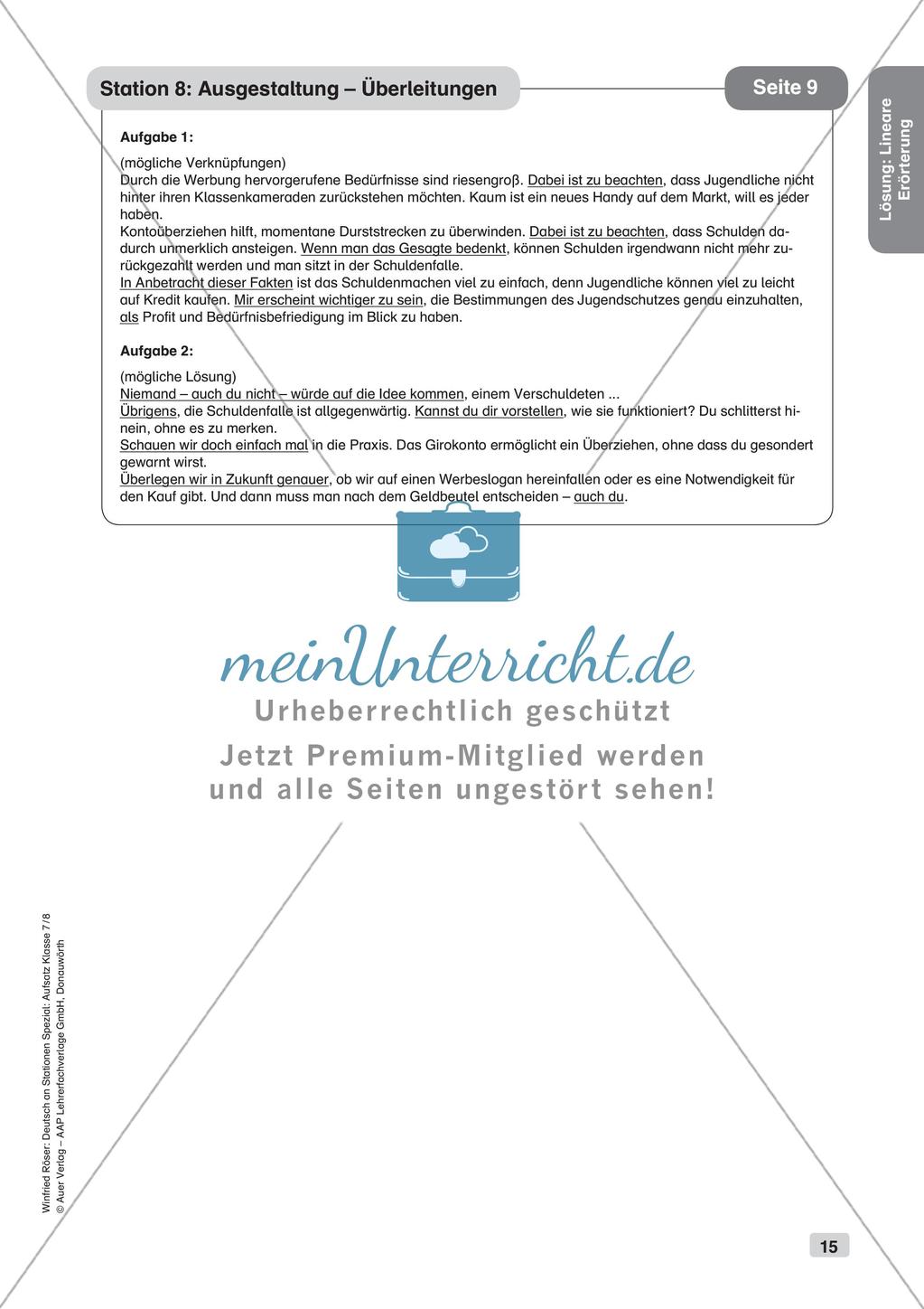 Stationenarbeit Aufsätze: Lineare Erörterung Preview 17
