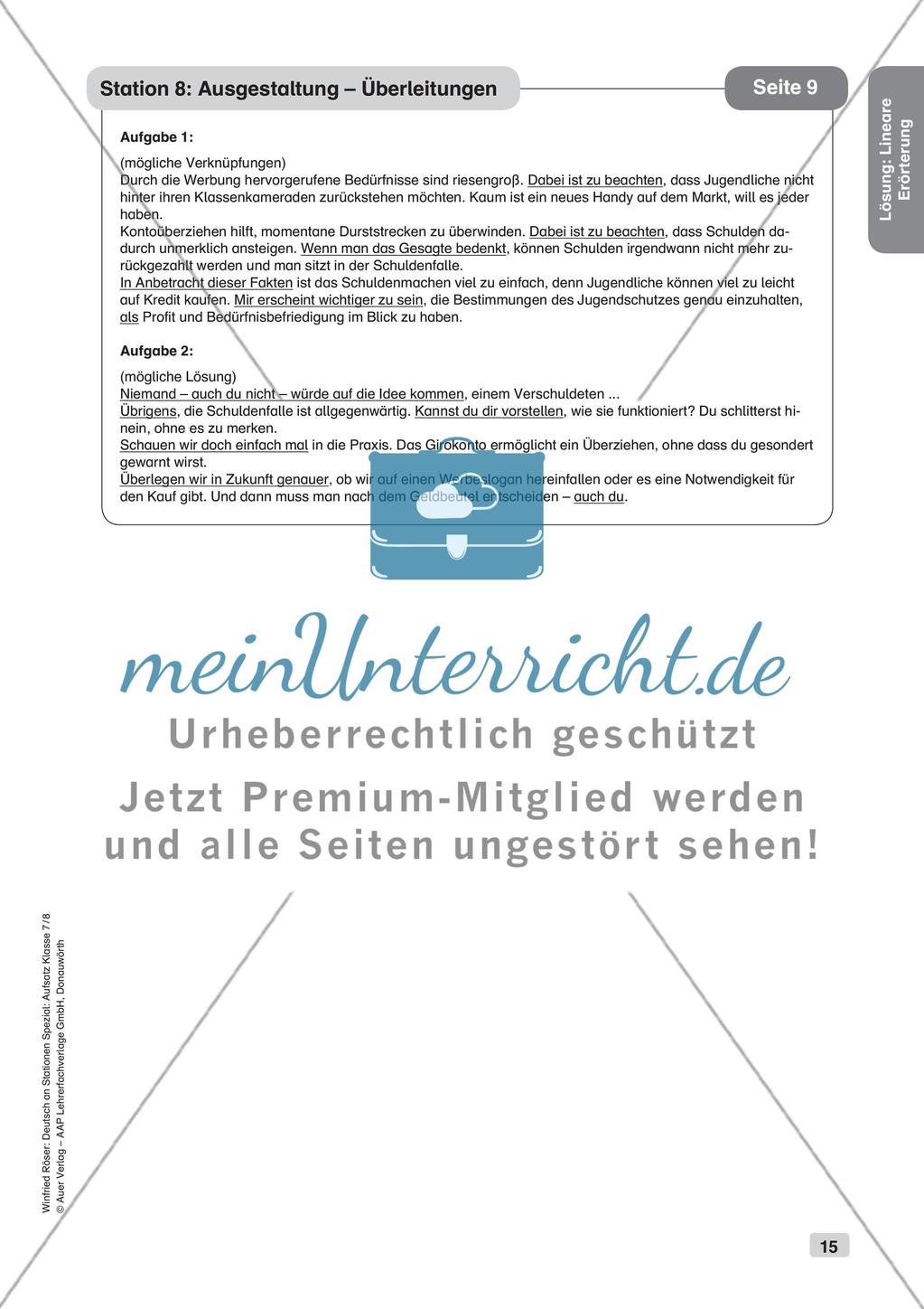 Stationenarbeit Aufsätze: Lineare Erörterung Preview 17