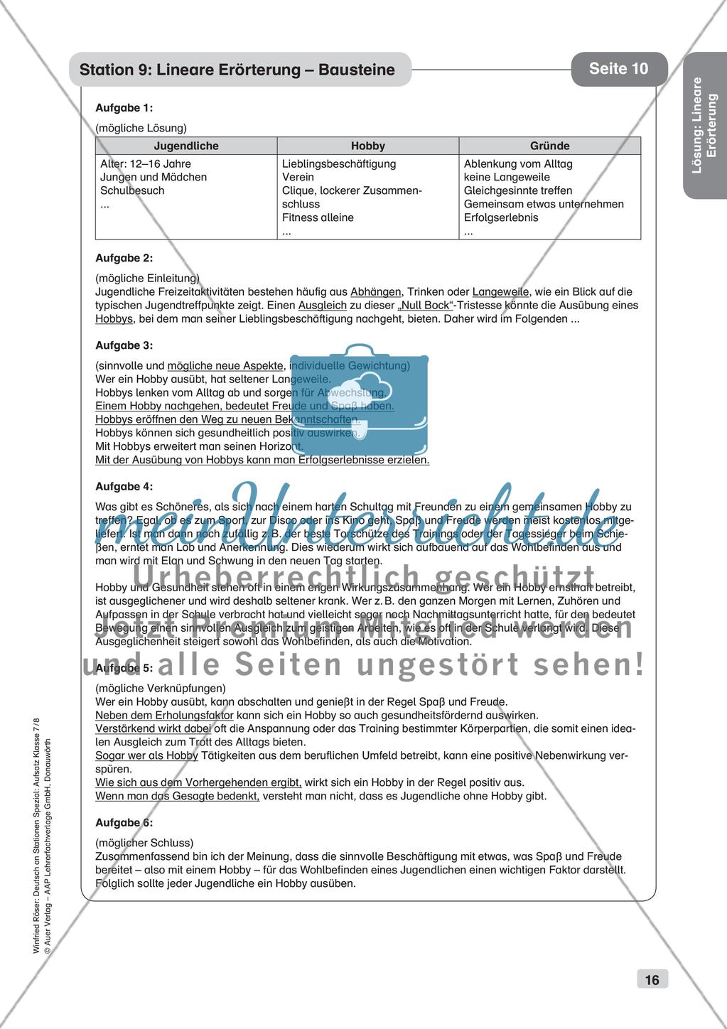 Stationenarbeit Aufsätze: Lineare Erörterung Preview 18