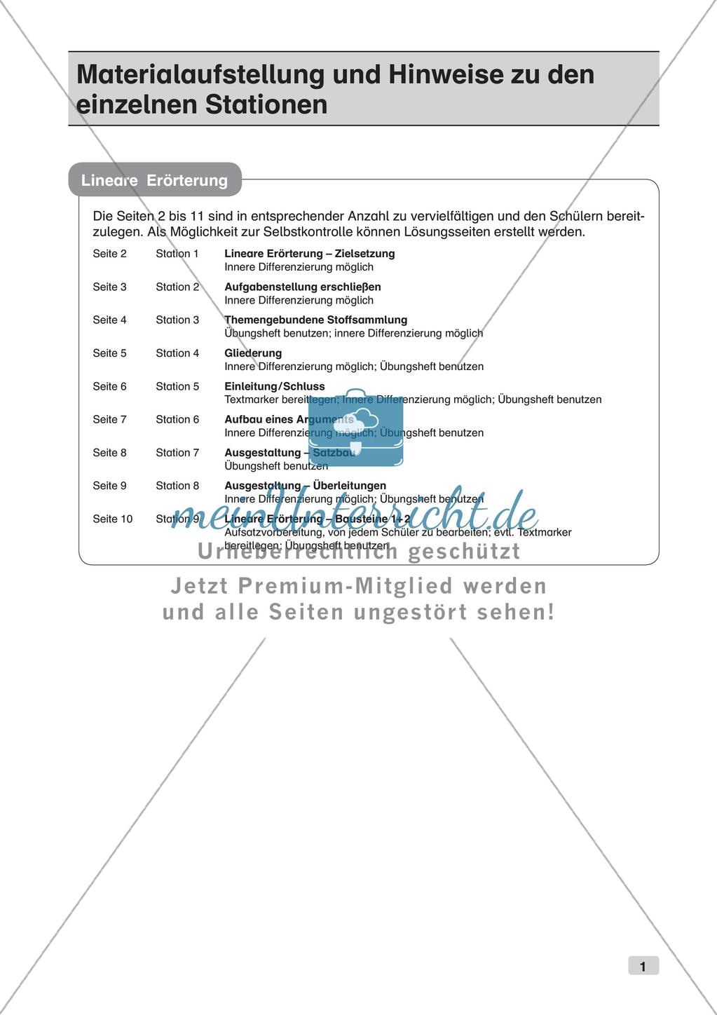 Stationenarbeit Aufsätze: Lineare Erörterung Preview 3