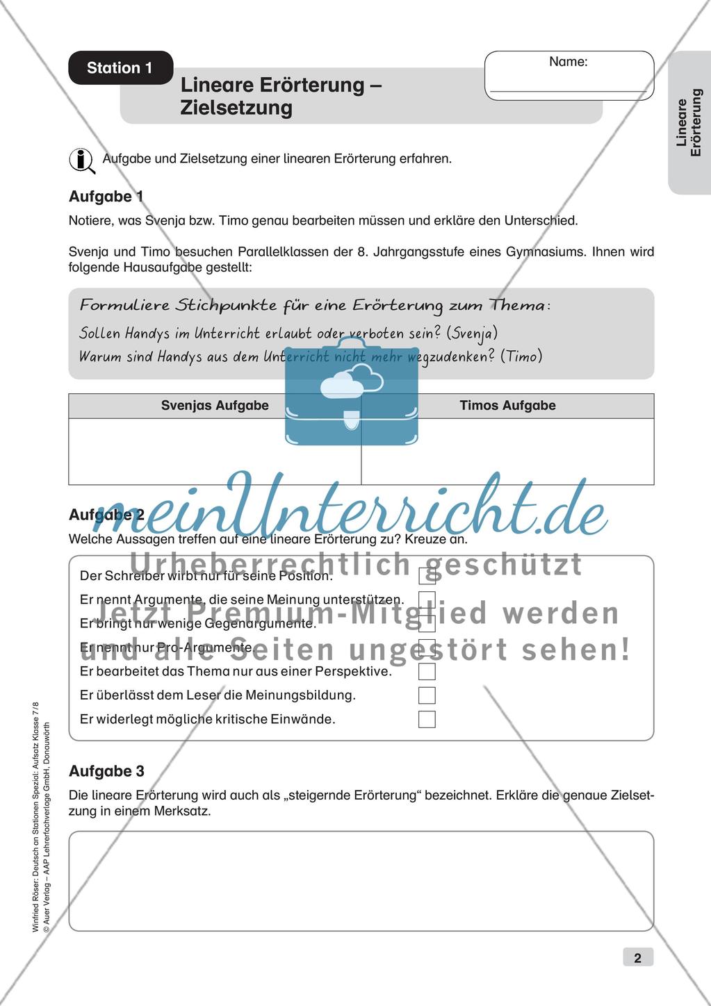 Stationenarbeit Aufsätze: Lineare Erörterung Preview 4