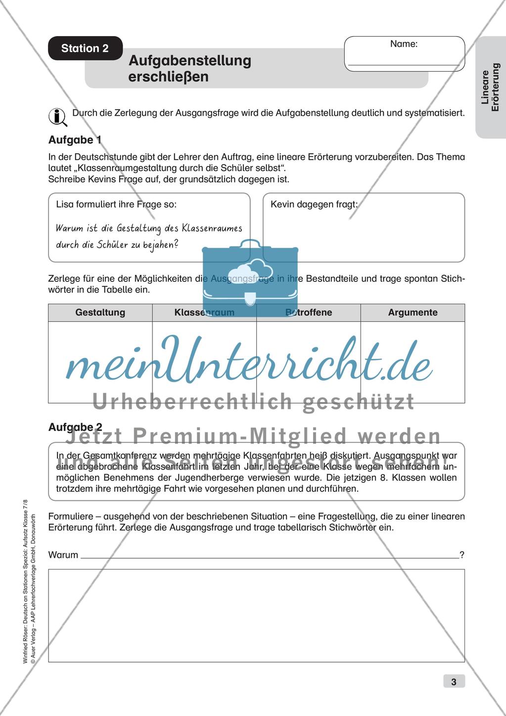 Stationenarbeit Aufsätze: Lineare Erörterung Preview 5