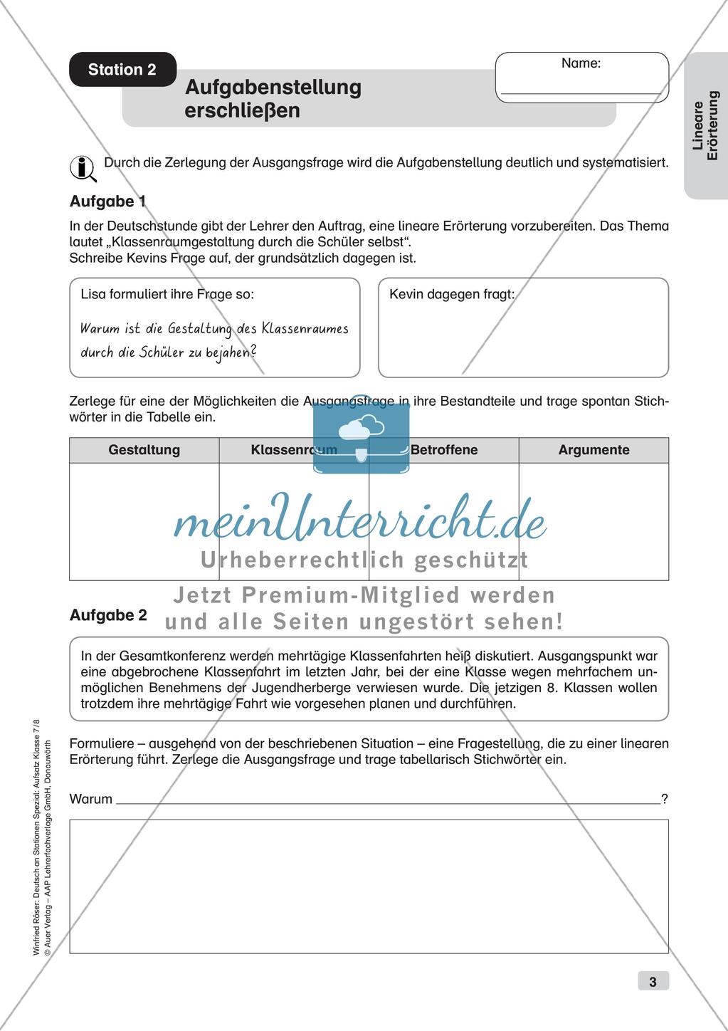 Stationenarbeit Aufsätze: Lineare Erörterung Preview 5