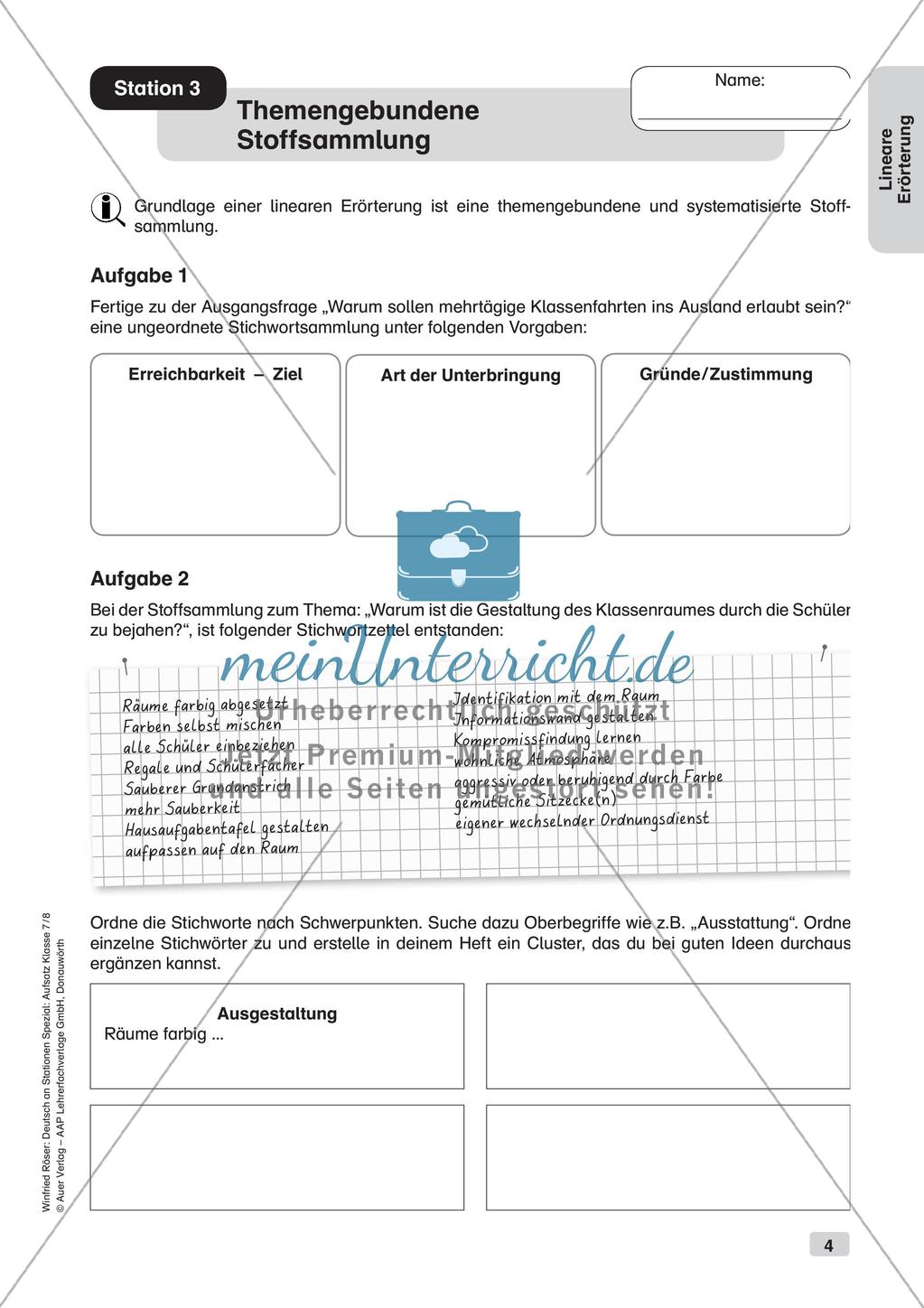 Stationenarbeit Aufsätze: Lineare Erörterung Preview 6