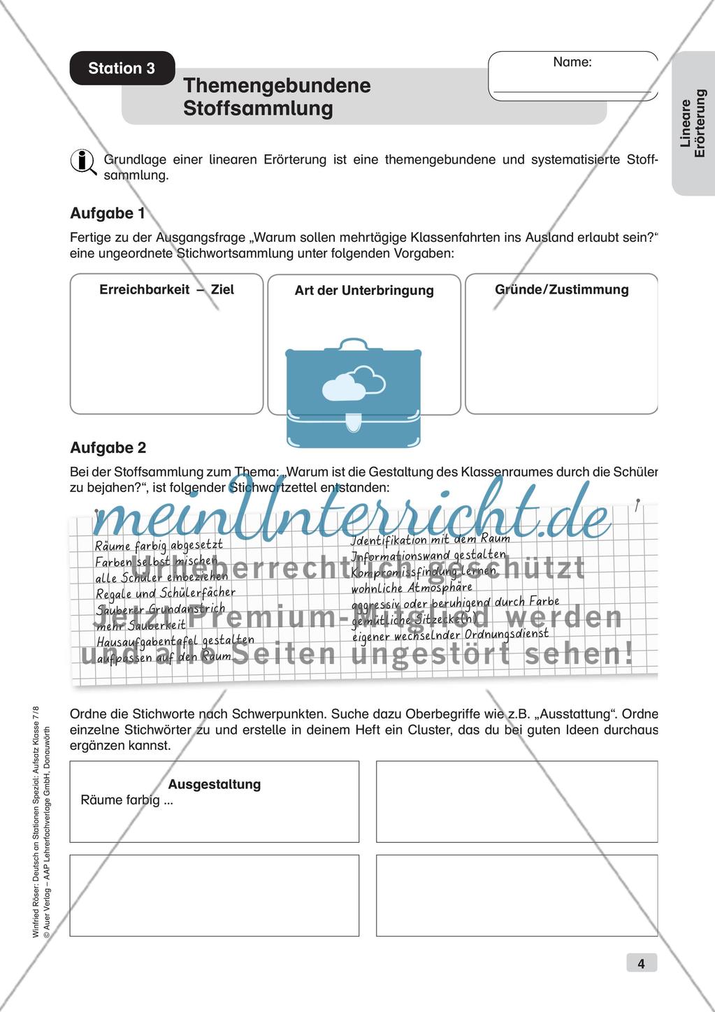 Stationenarbeit Aufsätze: Lineare Erörterung Preview 6