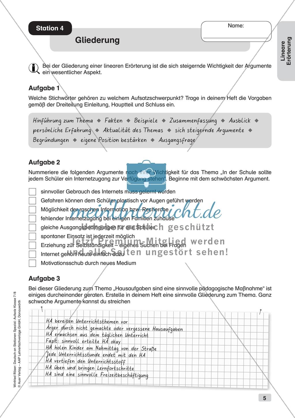 Stationenarbeit Aufsätze: Lineare Erörterung Preview 7