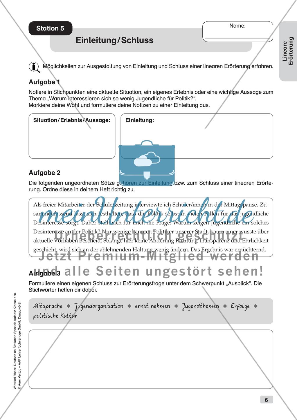 Stationenarbeit Aufsätze: Lineare Erörterung Preview 8