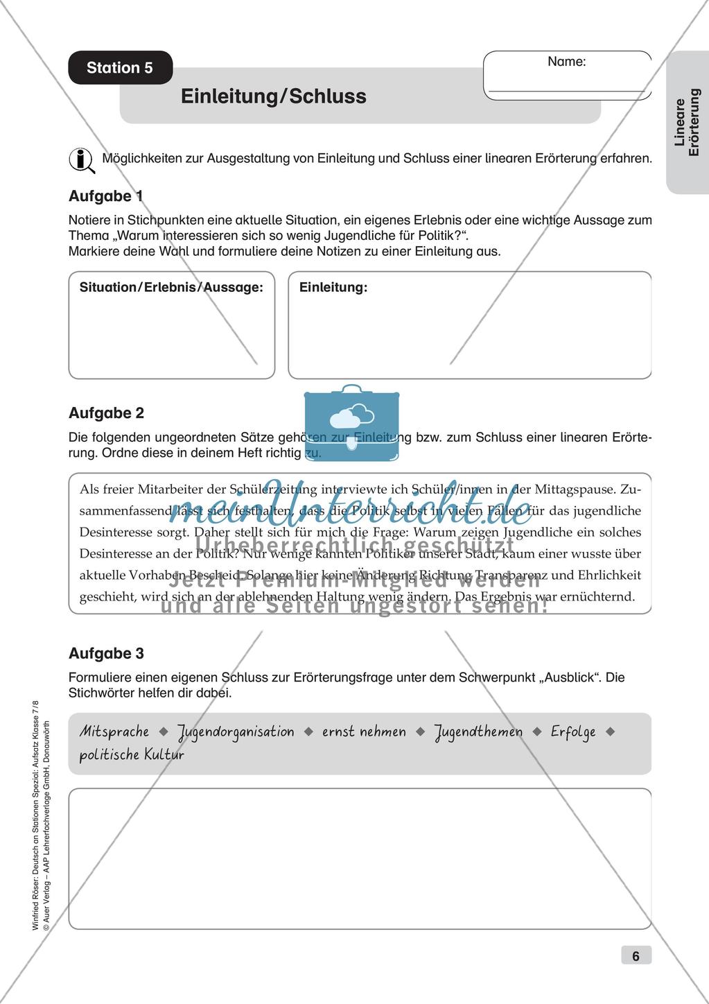 Stationenarbeit Aufsätze: Lineare Erörterung Preview 8