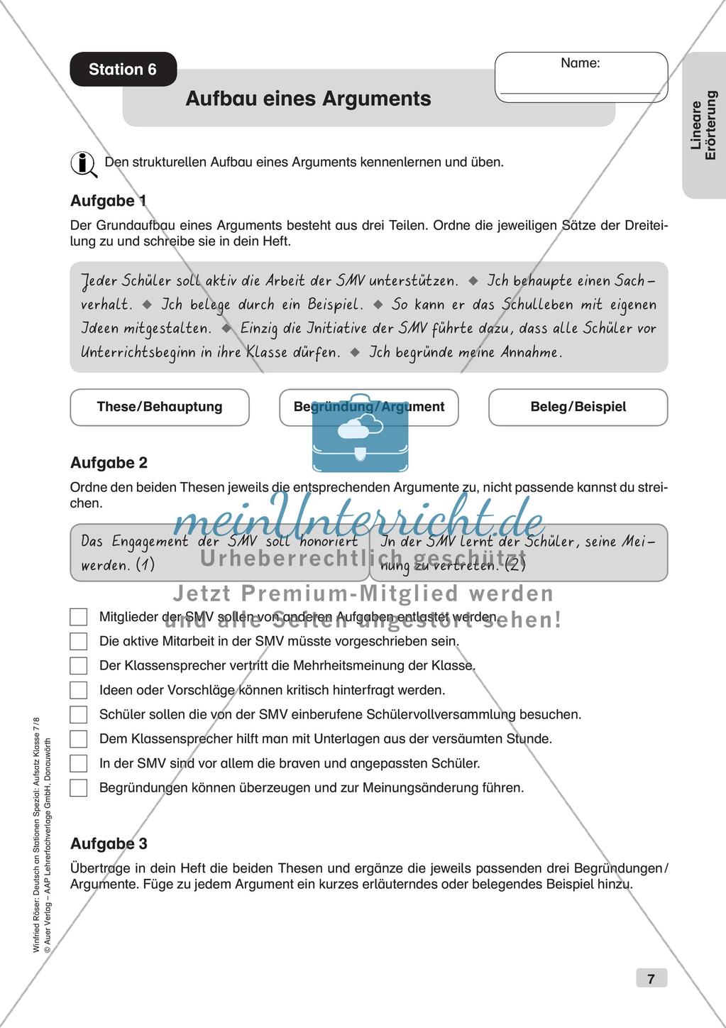 Stationenarbeit Aufsätze: Lineare Erörterung Preview 9