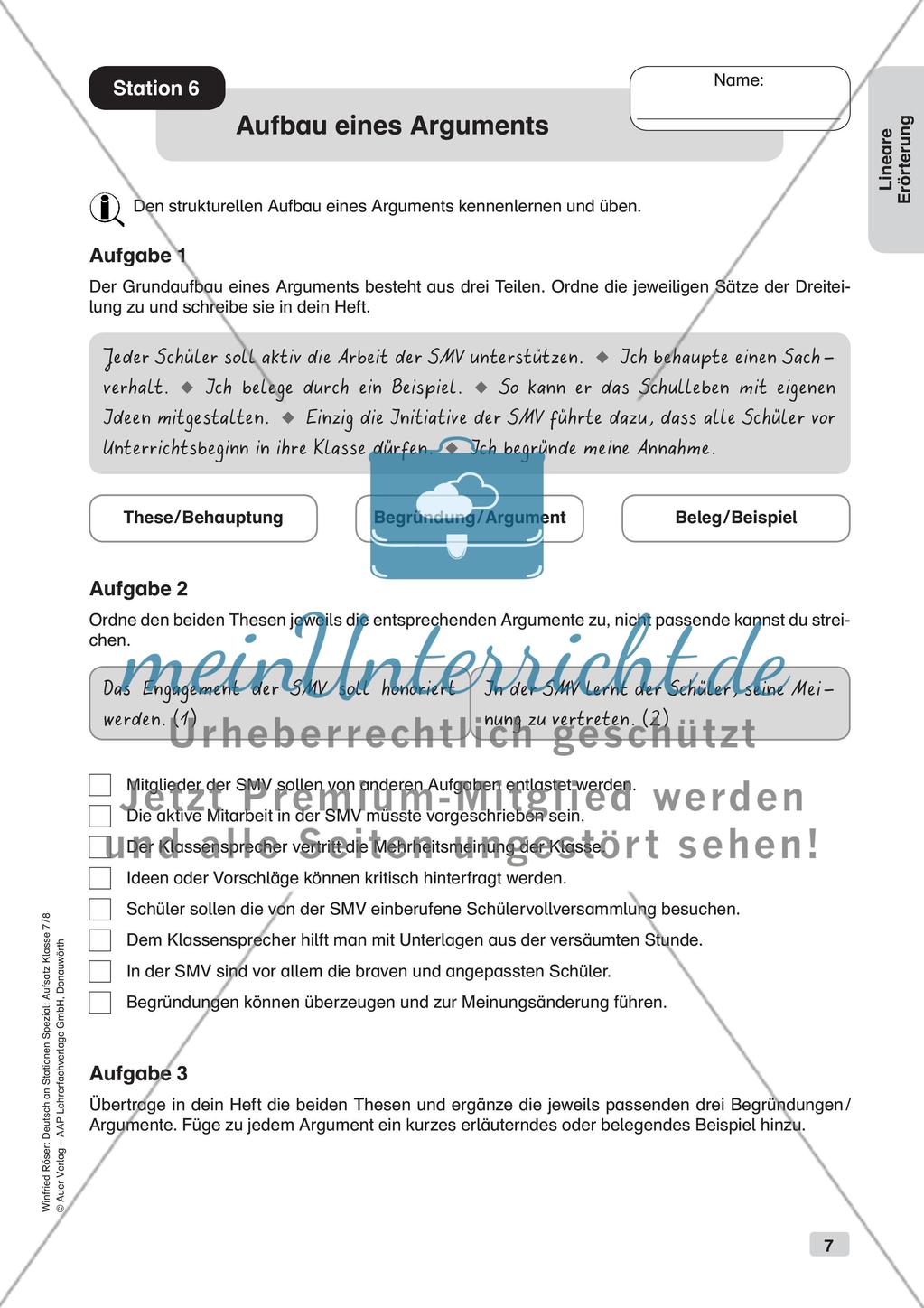 Stationenarbeit Aufsätze: Lineare Erörterung Preview 9