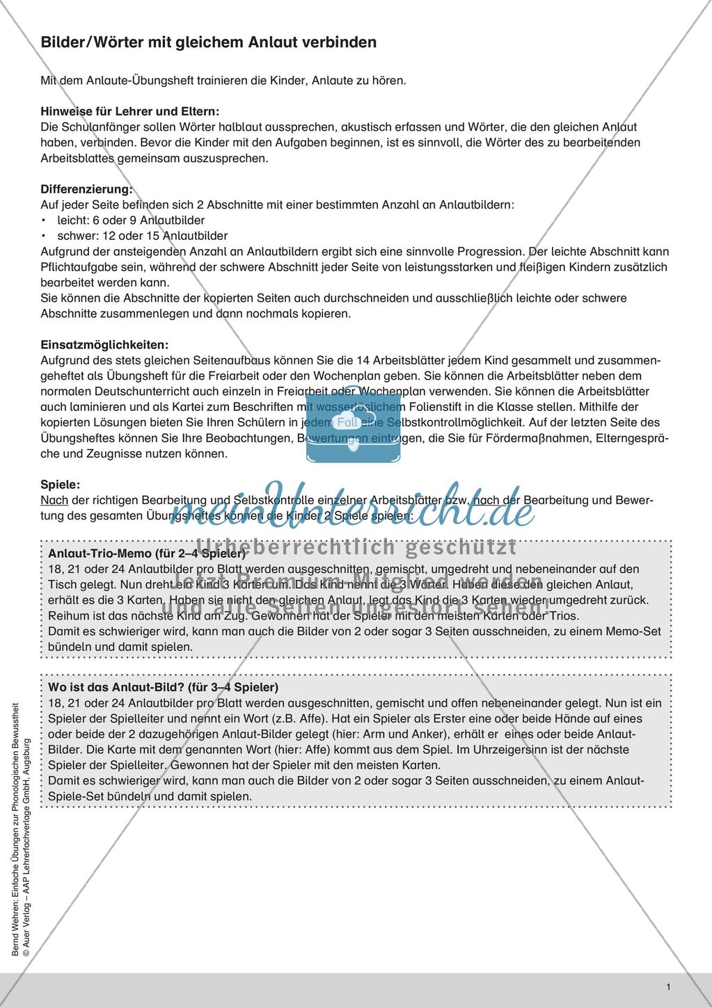 Training der Phonologischen Bewusstheit: Anlaute Preview 3