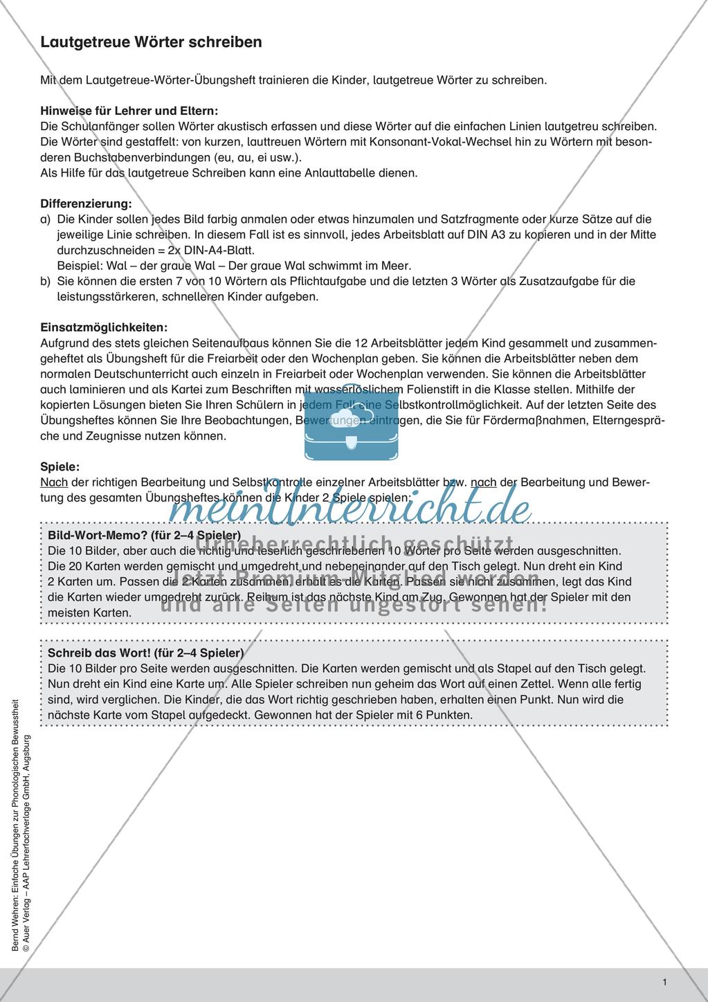Training der Phonologischen Bewusstheit: Lautgetreue Wörter Preview 3