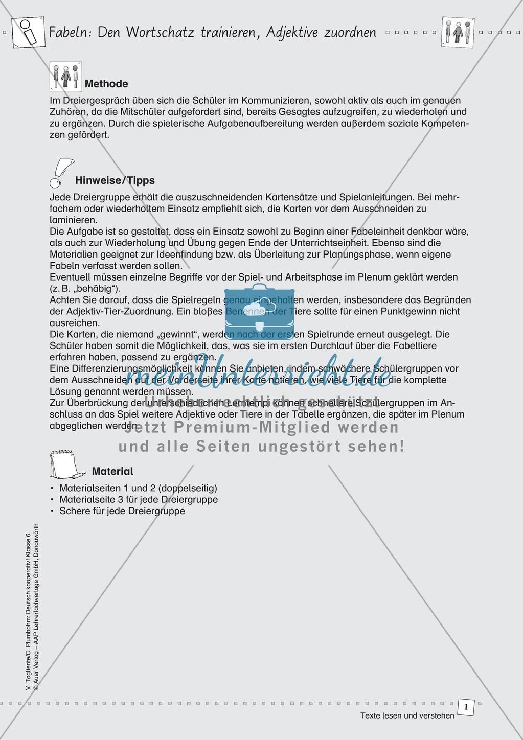 Fabeln: Textsortenmerkmale und Wortschatz Preview 3