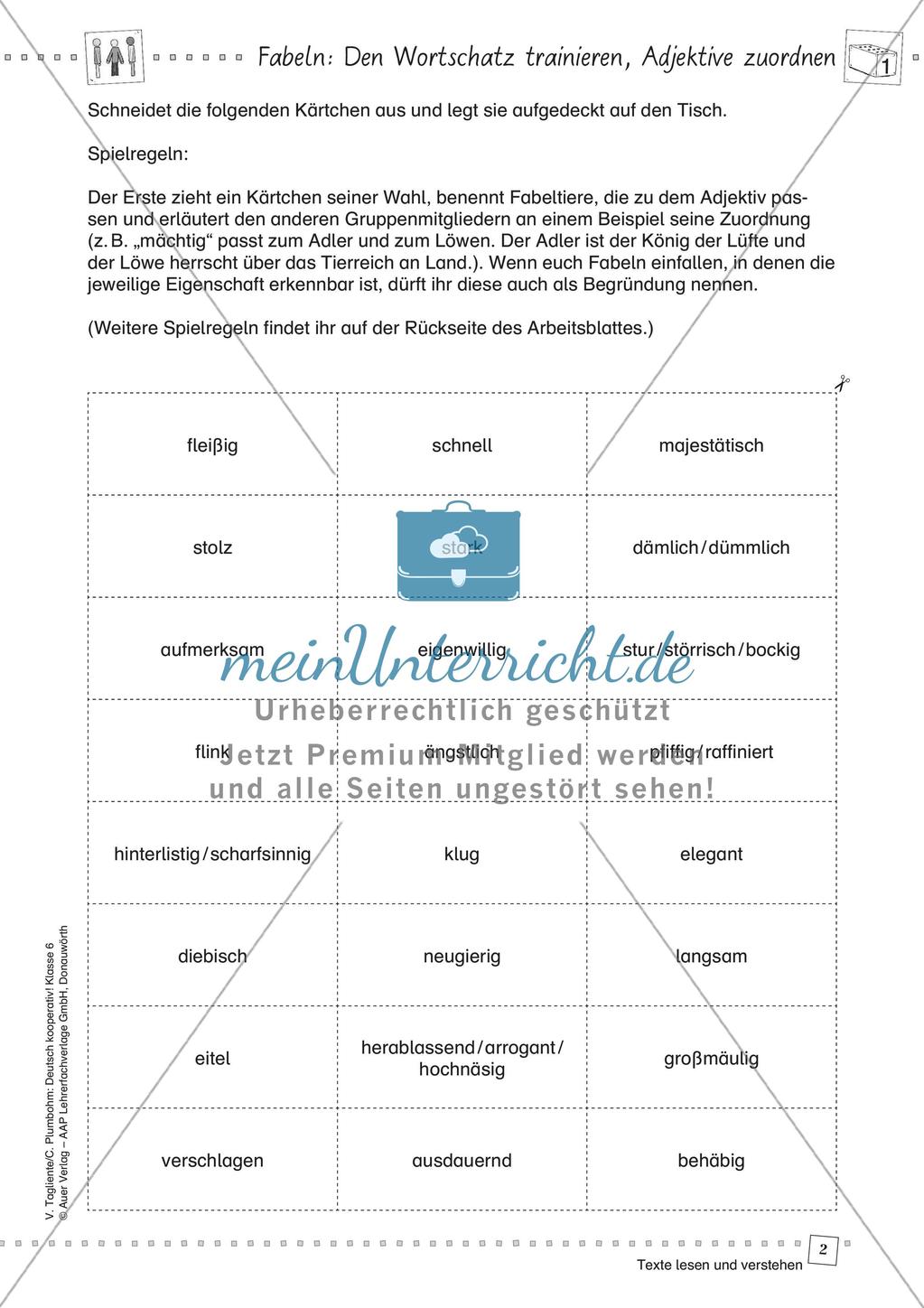 Fabeln: Textsortenmerkmale und Wortschatz Preview 4