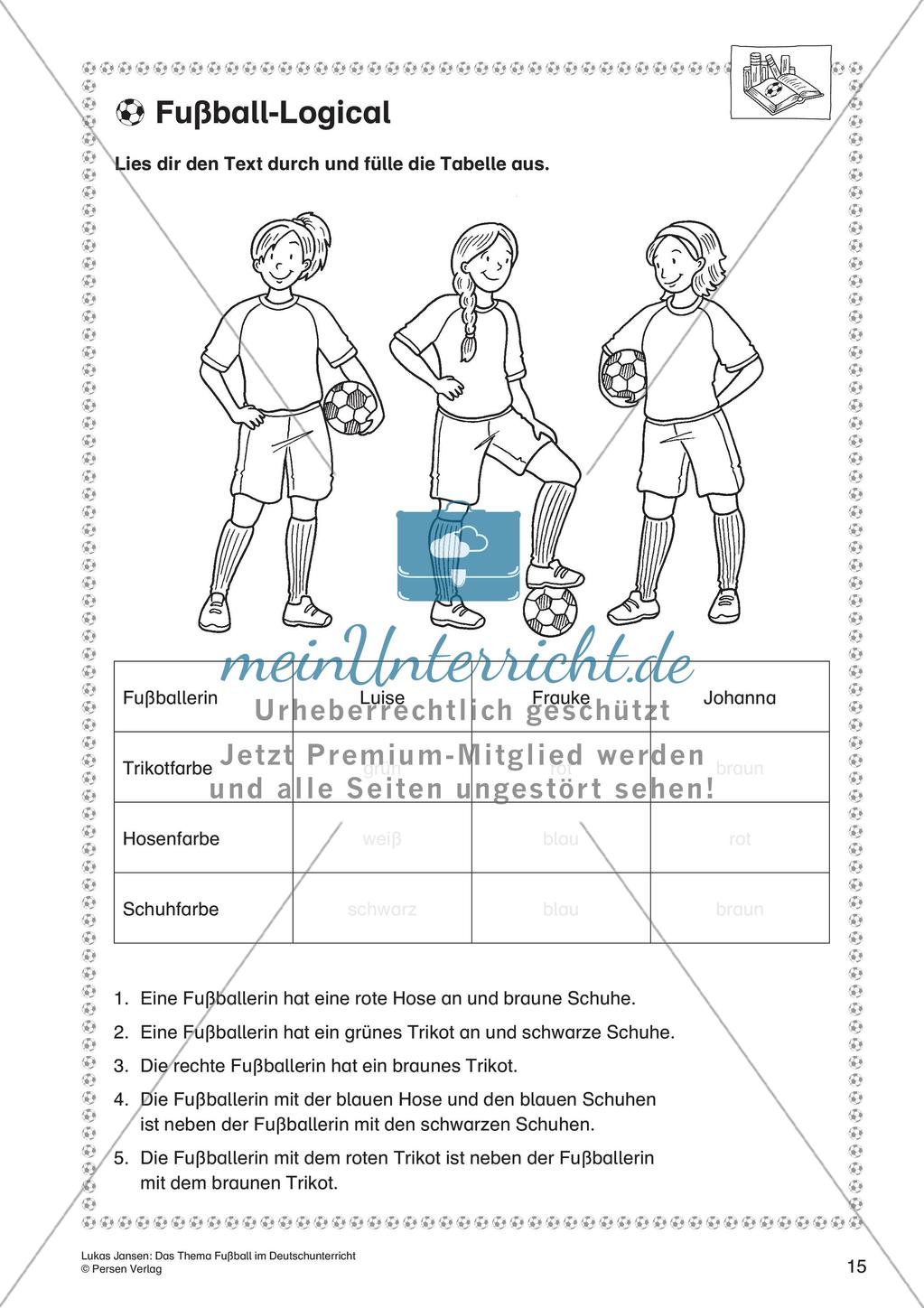 Schreib- und Leseaufgaben zum Thema Fußball Preview 17